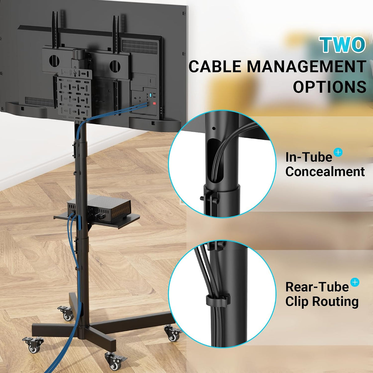 BONTEC Rolling TV Stand with Pegboard Storage for 32โ65 Inch TVs, Black
