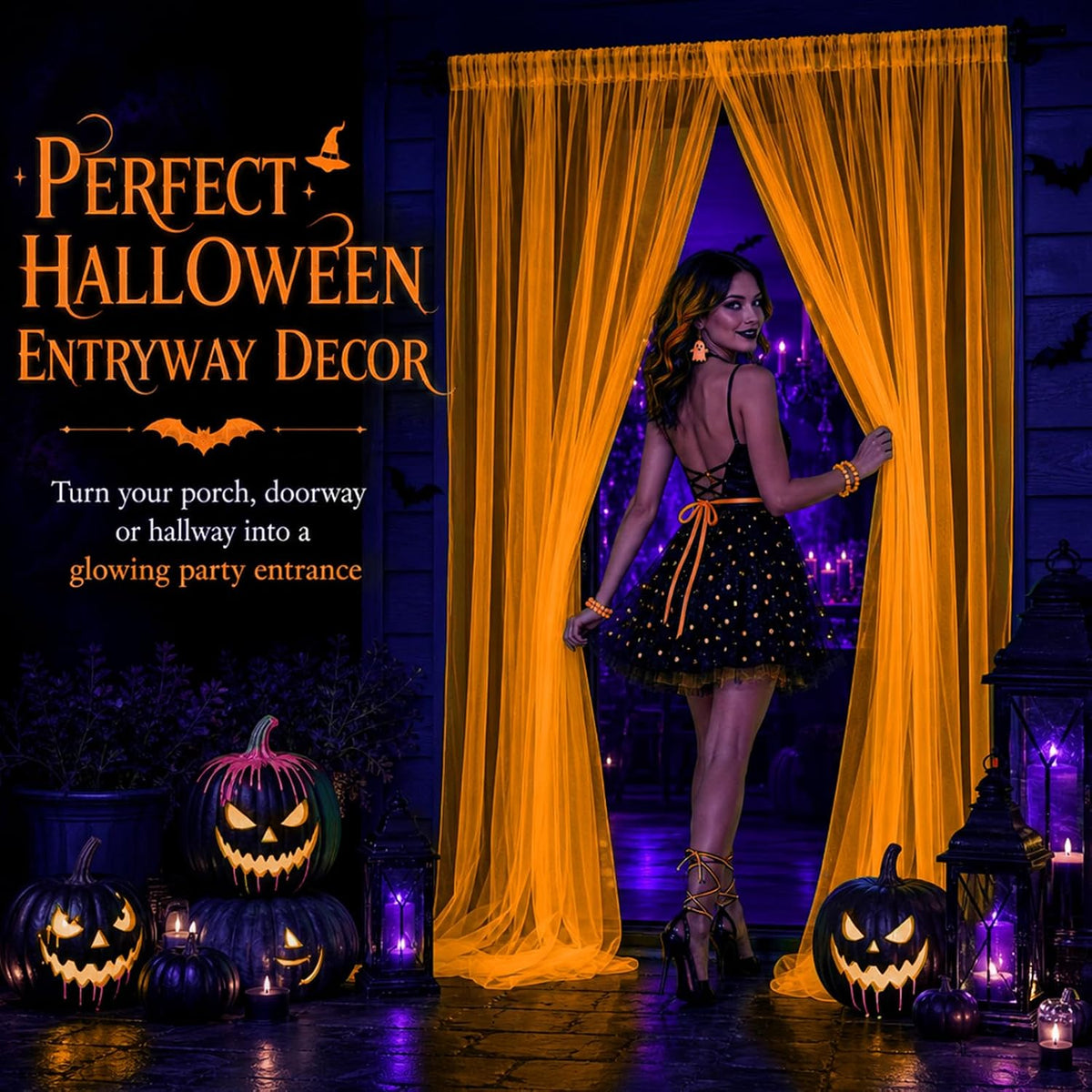 Mega-L Halloween Decorations, 3 Pack Halloween Tulle Backdrop Curtains