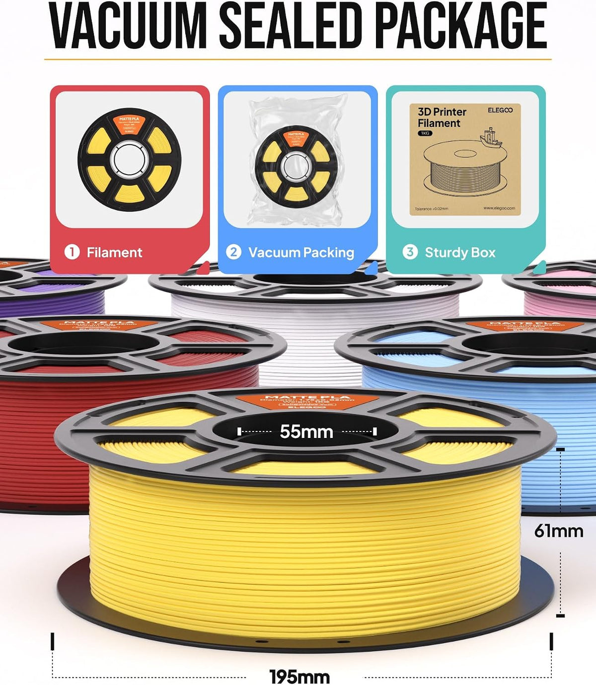ELEGOO Matte PLA 3D Printer Filament 1.75mm Black 4KG
