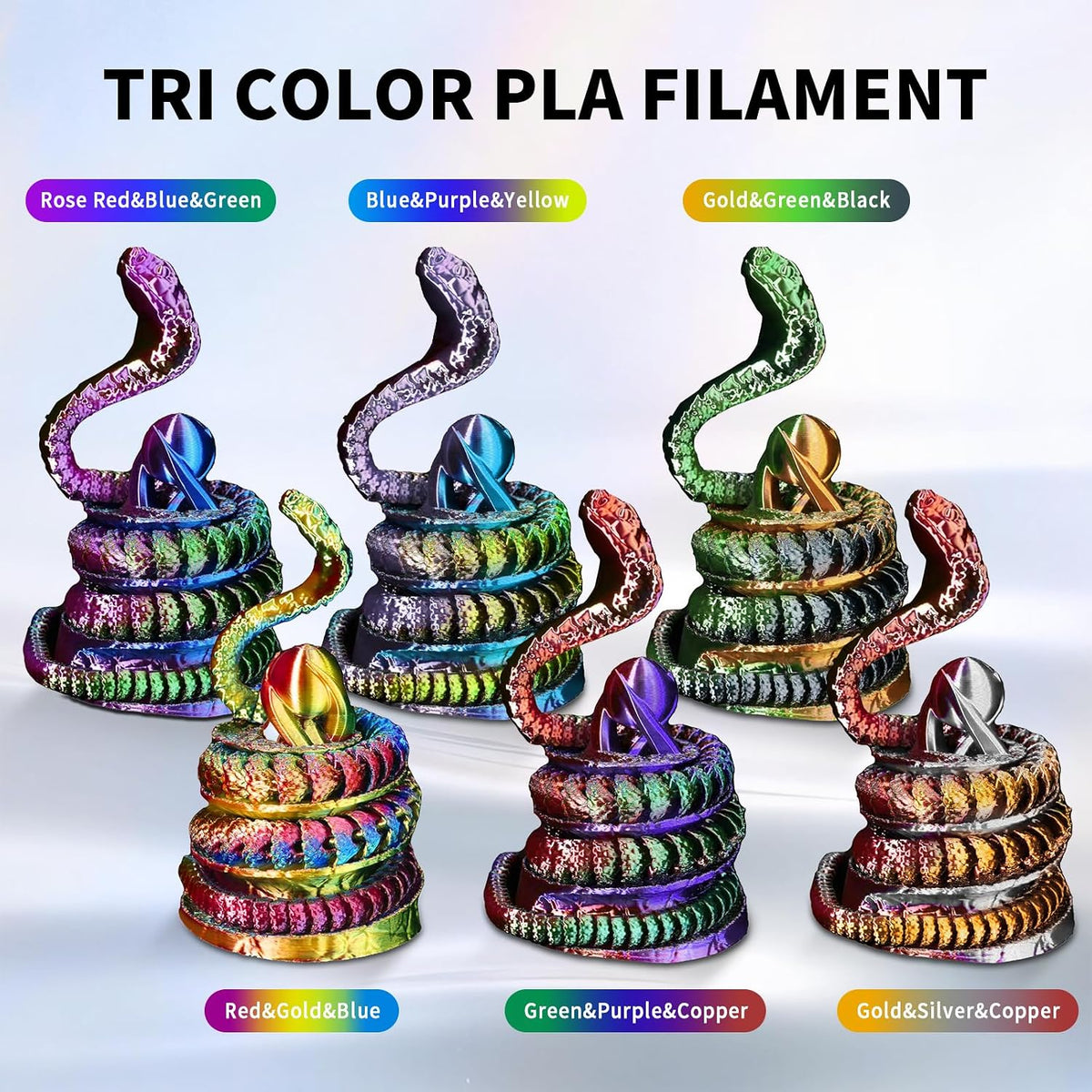 YOUSU 3D Printer Filament Silk PLA Filament Rainbow Color,1.75mm Tri Color PL...