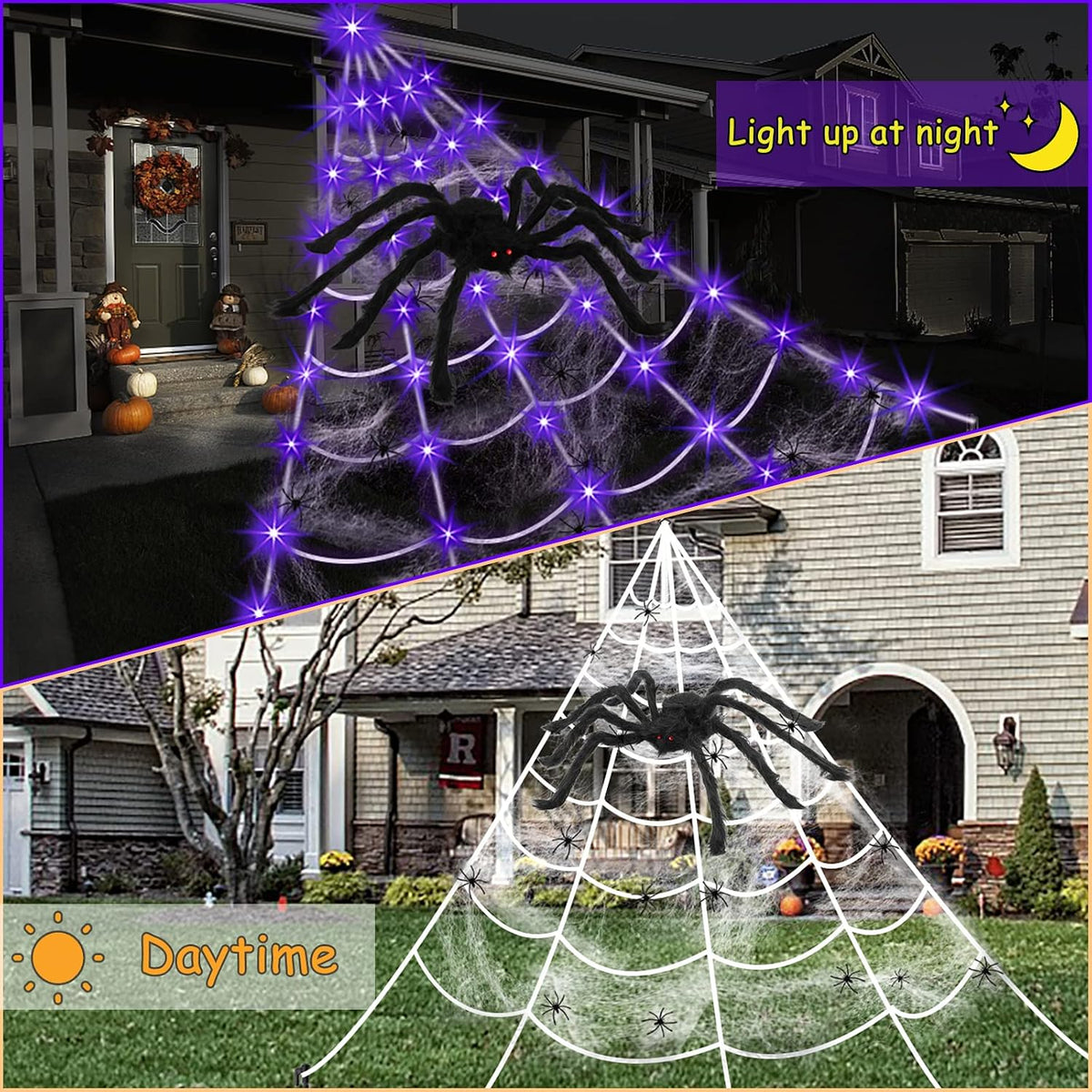 Spider Web Halloween Decorations Outdoor Lights, 125 Purple LED Light Up 16.4...