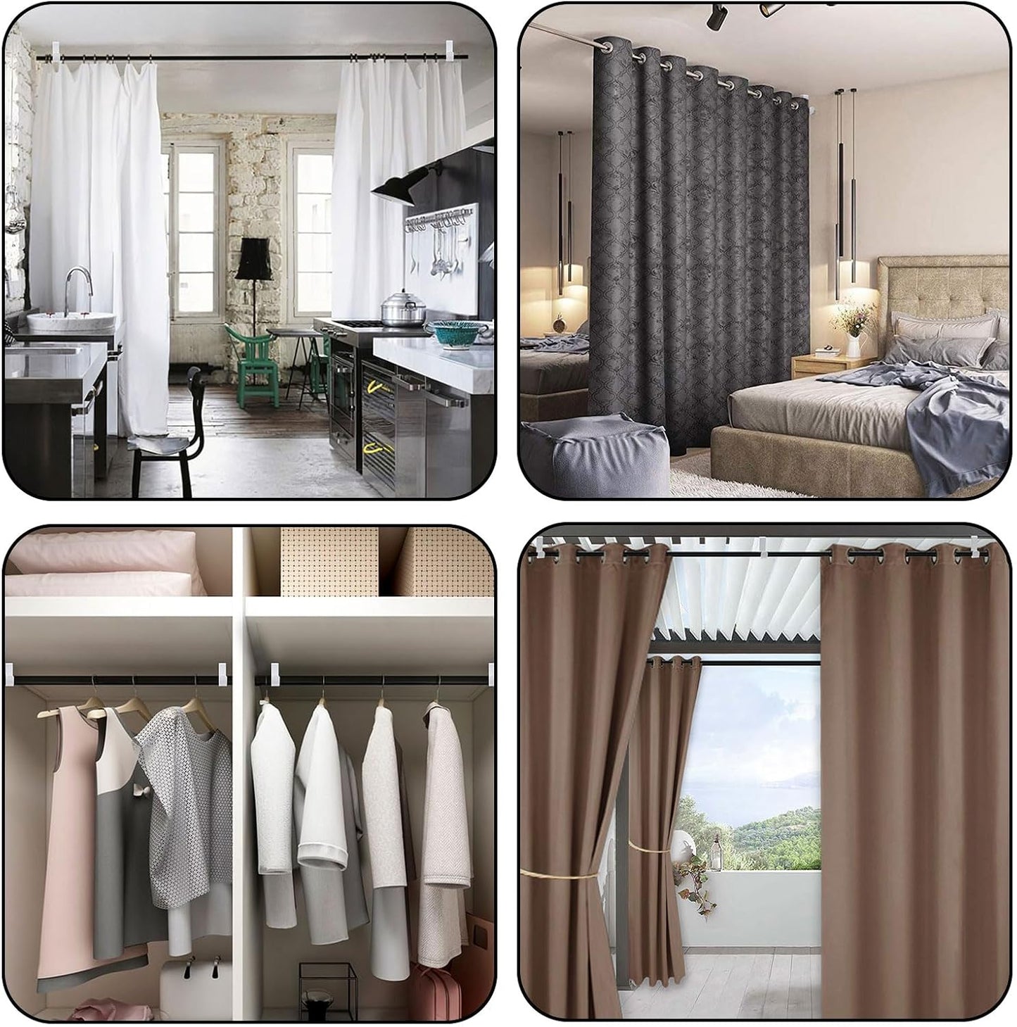 Ceiling Curtain Rod Brackets 3 Pack Metal Holders with Screws, Ceiling Mount Brackets for 1 Inch Rod, Sturdy Hooks for Bedroom Living Room Office, White