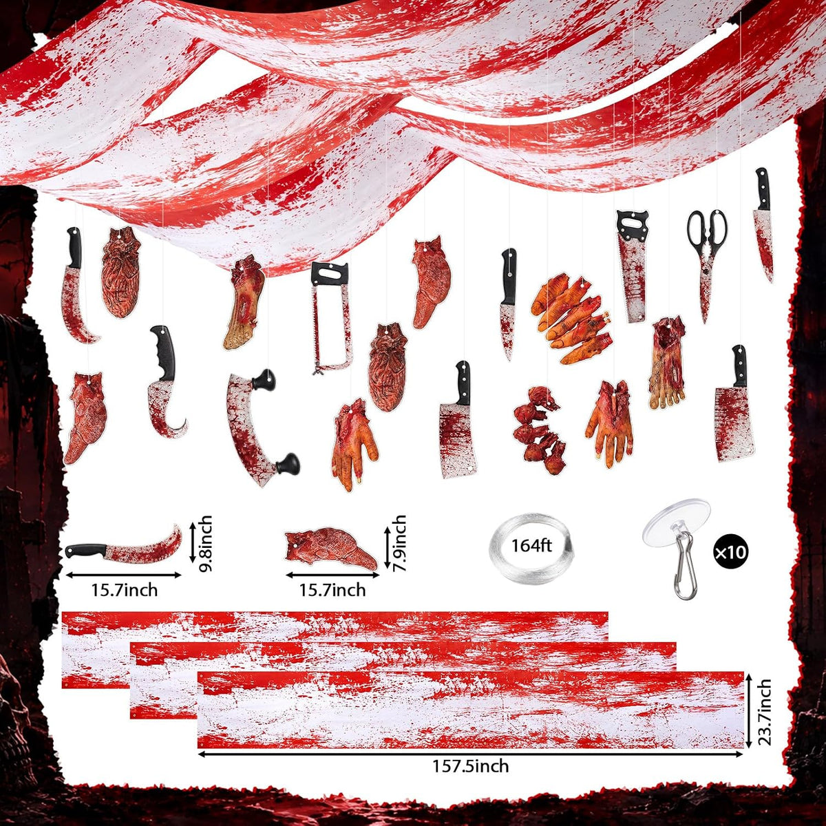 111 Pcs Halloween Bloody Hanging Party Decoration for Ceiling