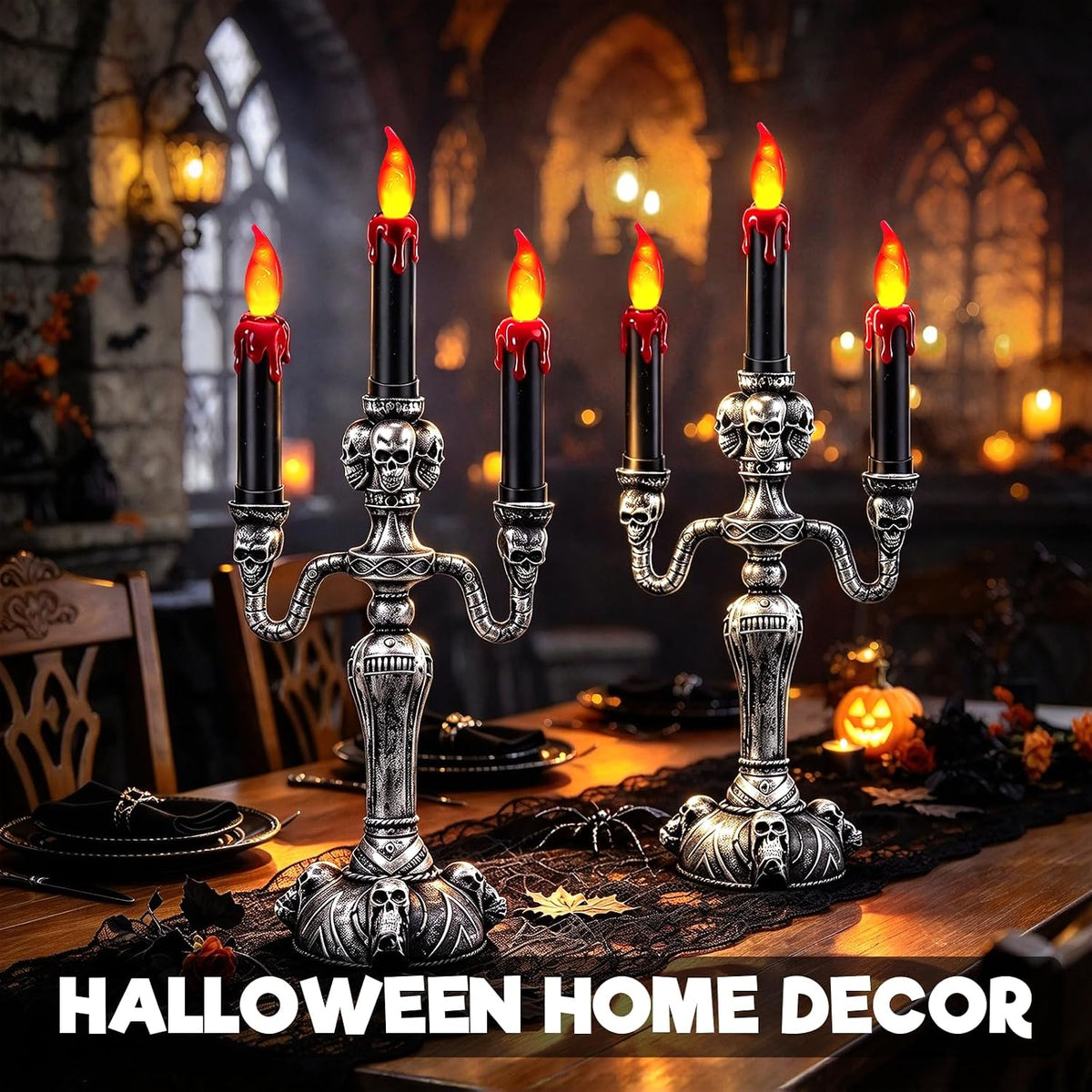 2 Pack Large Halloween Candelabra Flameless Candle Holder Table Centerpiece