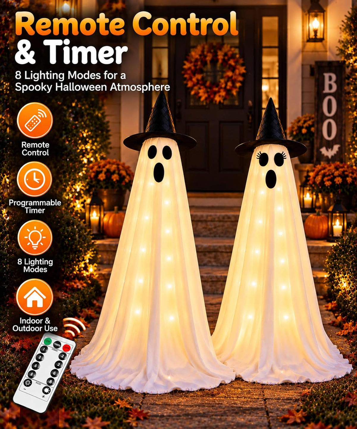Halloween Ghost Decorations, 2 Pack 5ft Light up Ghosts Outdoor with Remote