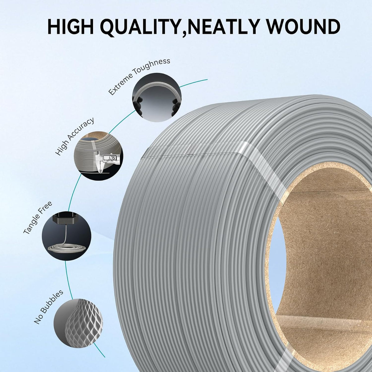 SUNLU PLA+2.0 3D Printer Filament Refill 1.75mm, 4KG, 1KG/Roll, Black*4