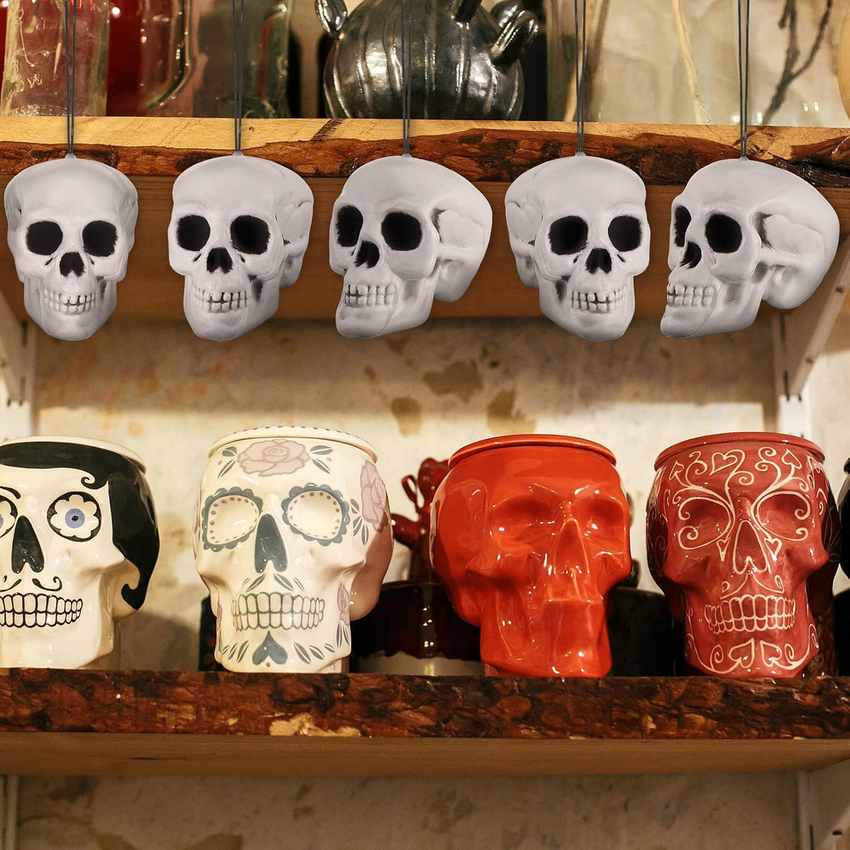 Lenwen 12 Pcs Skull Halloween Hanging Tree Ornaments, 4.3x4.3x3.15''