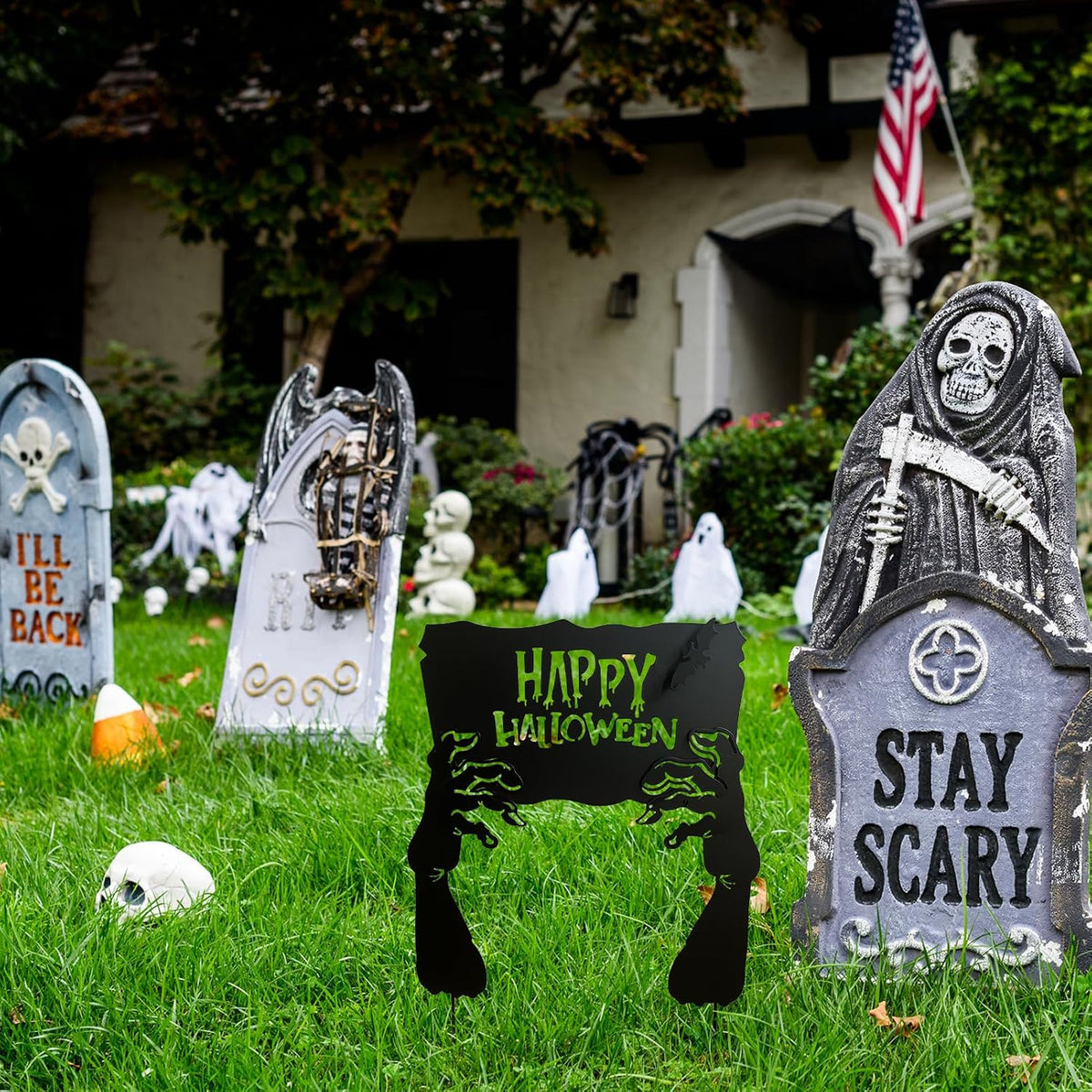 Metal Hand Happy Halloween Garden Stakes๏ผDecorative Scary Yard Stakes