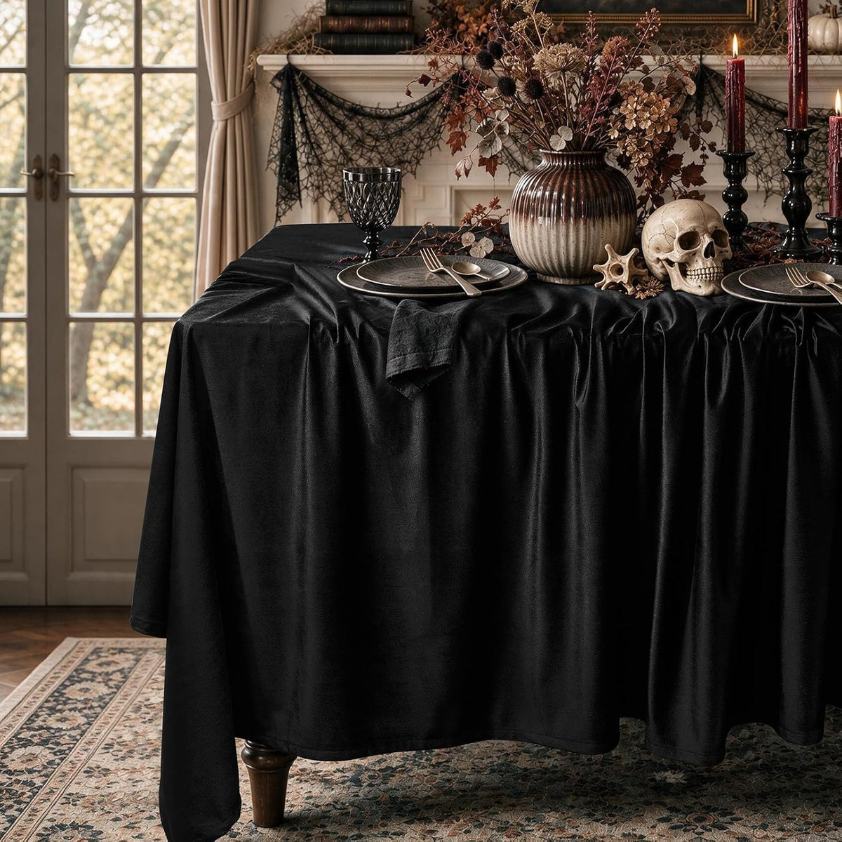 Gothic Black Velvet Tablecloths Rectangular: Halloween Luxury Table Cloth