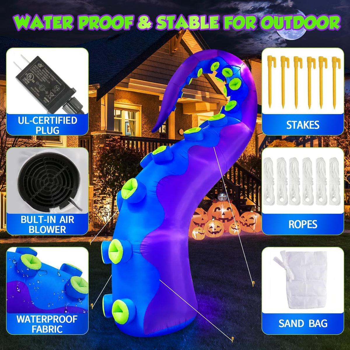 1PCS 14FT Giant Halloween Inflatables Octopus Tentacles, Huge Halloween Decor...