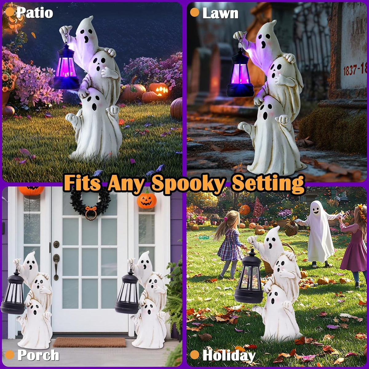 twinbling Triple Ghosts Halloween Decorations Outdoor with Solar Lantern,Cute...