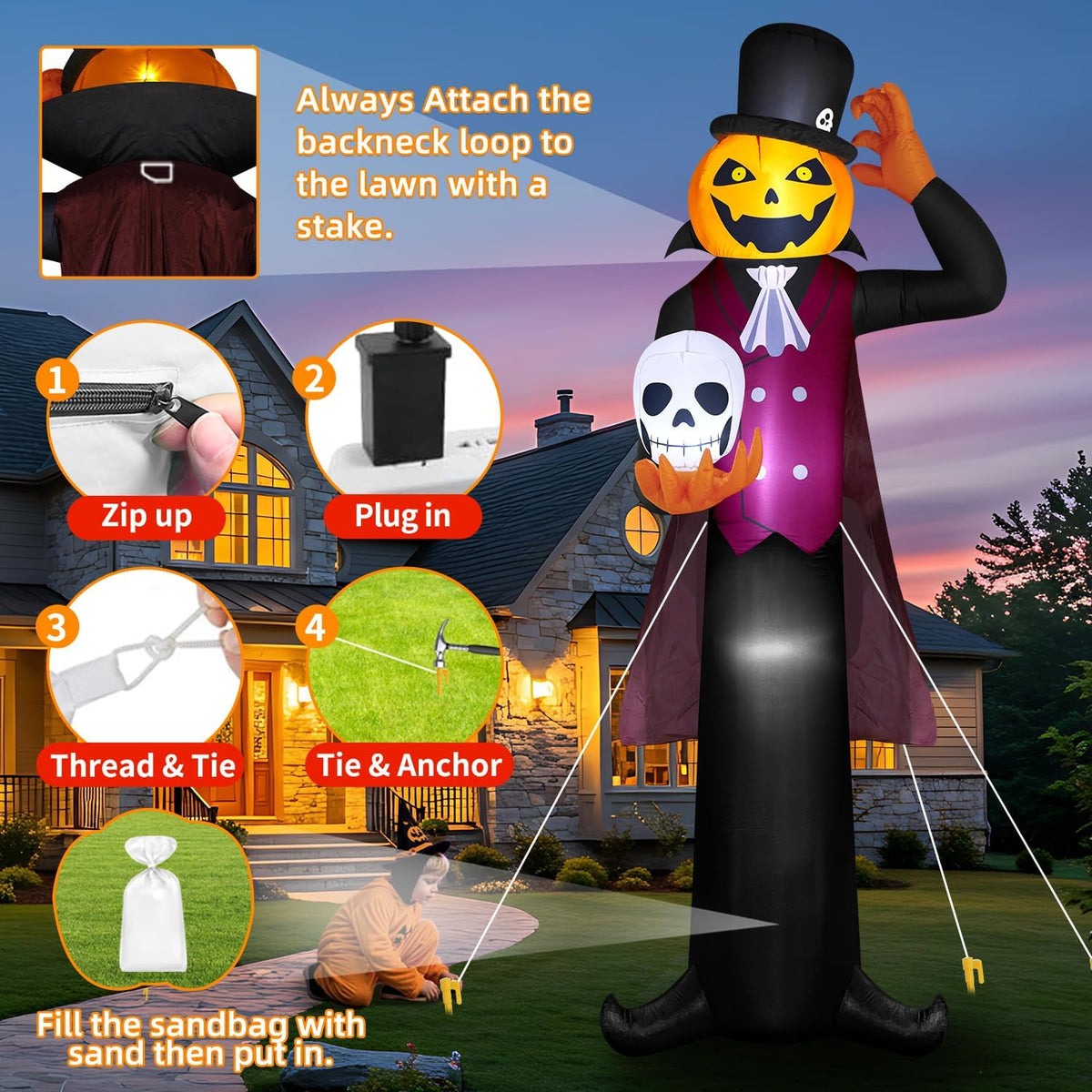 12FT Giant Halloween Inflatables Pumpkin Ghost Vampire, Halloween Decorations...