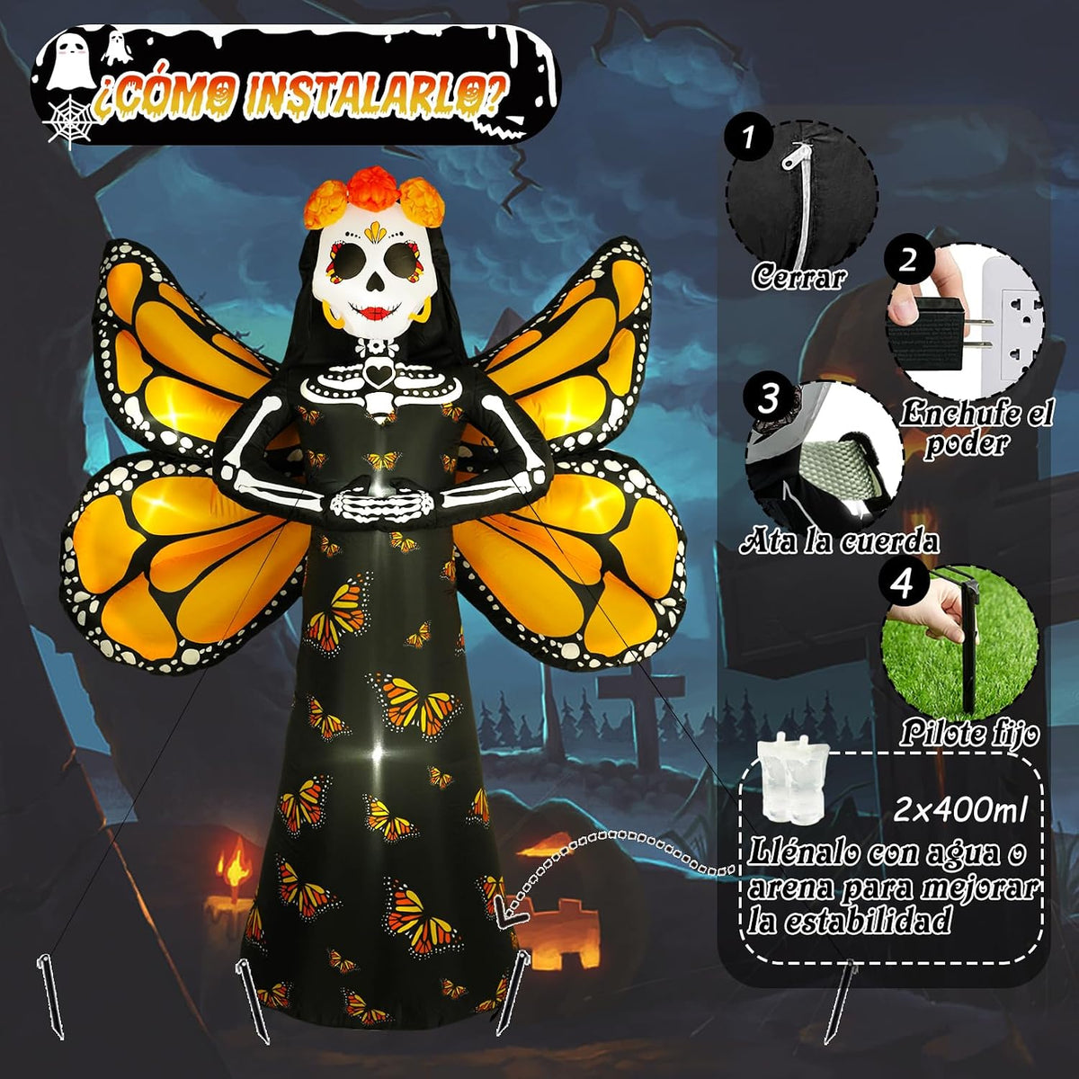 Dia de Los Muertos Decoration, 6 FT Halloween Inflatables Dรฉcor Day of The De...