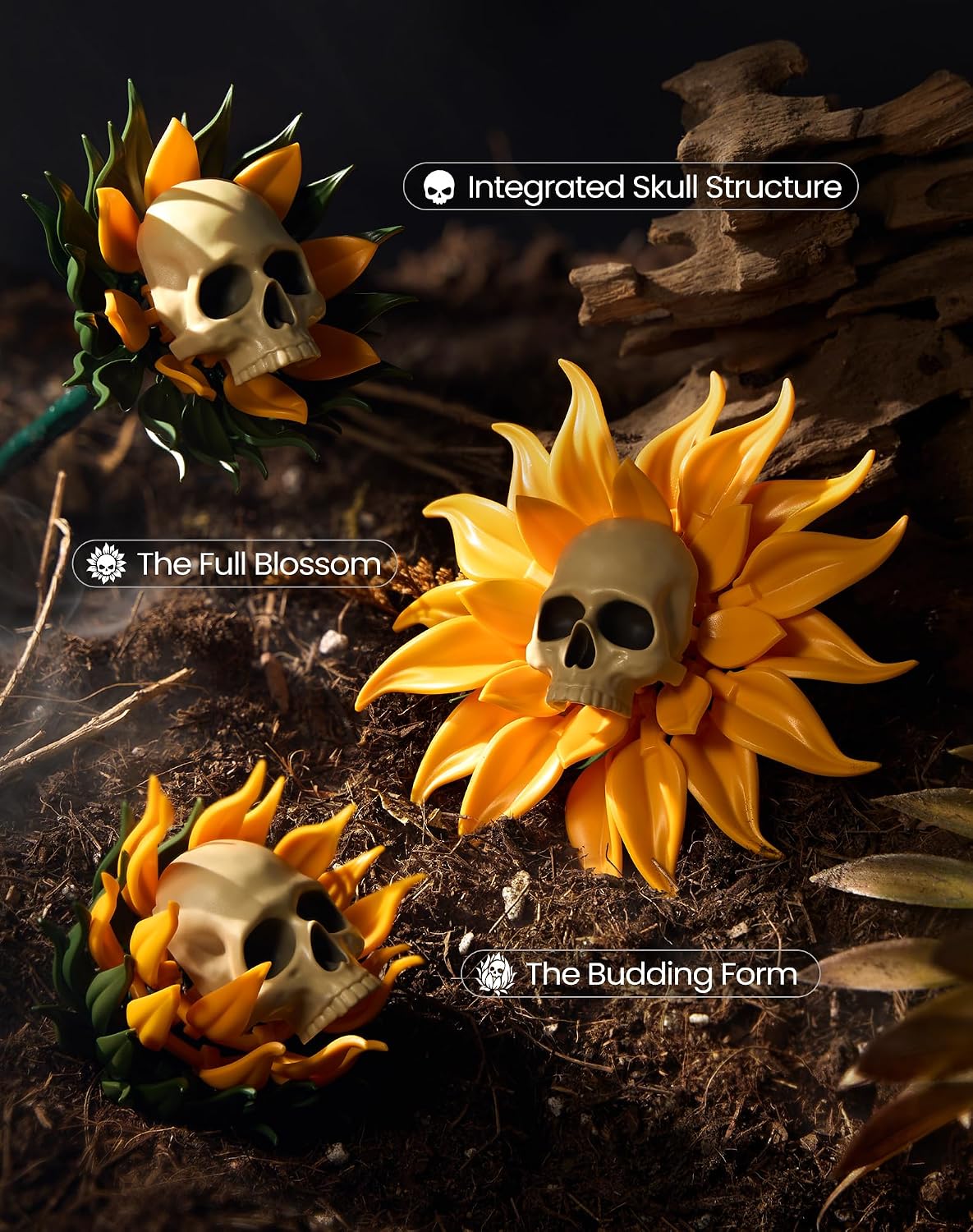 Gothic Skull Sunflower Potted Halloween Building Set for Adults
