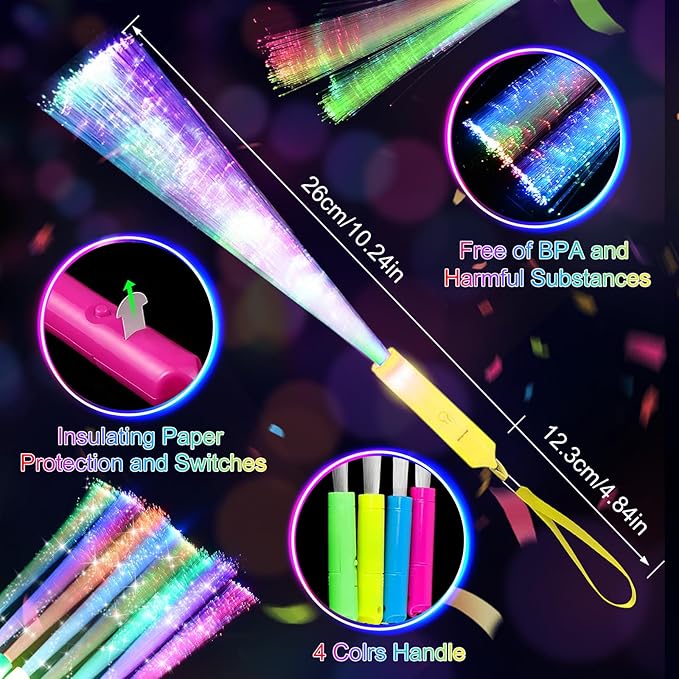 38 PCS Halloween Glow Sticks Bulk, Glow Fiber Optic Sticks, LED Light Wands, ...