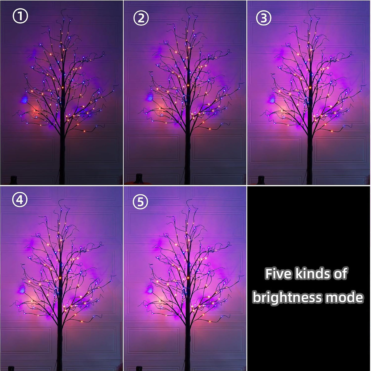 TW SHINE 2 Pack 6FT Halloween Lighted Black Birch Tree, Total 288 LED Purple ...