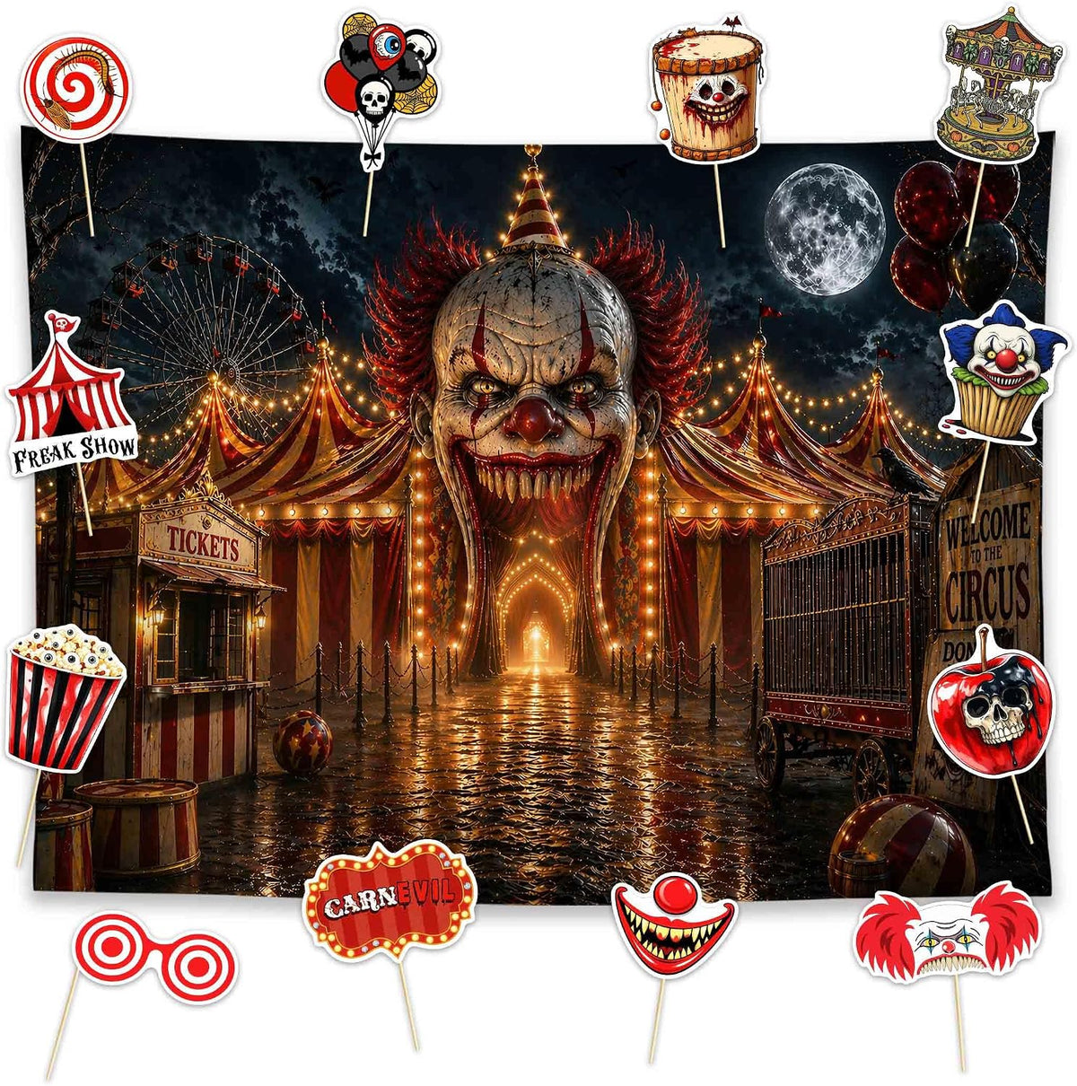 Allenjoy 96" x 72" Halloween Horror Clown Photography Backdrop with...