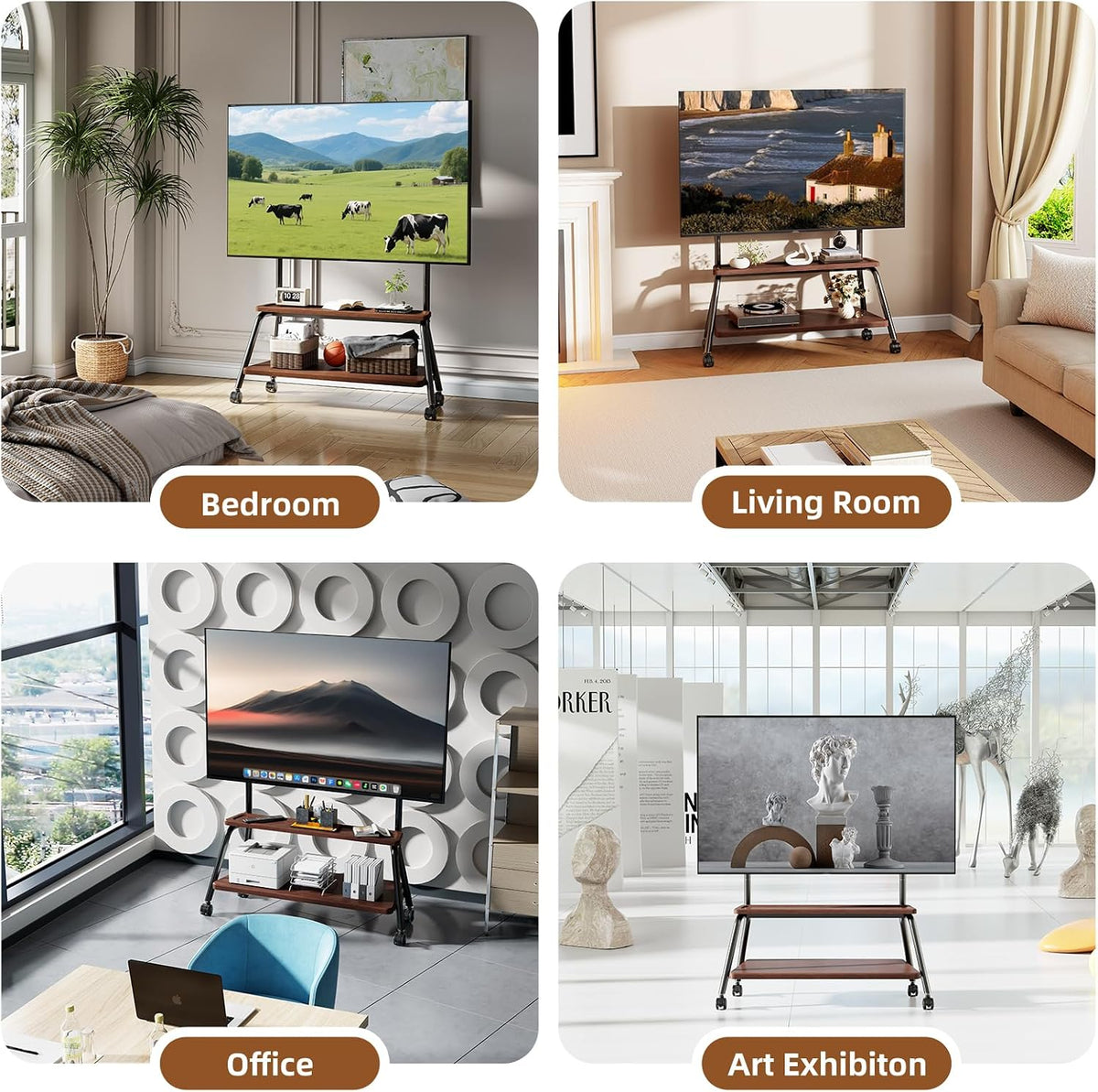Mobile TV Stand on Wheels, Heavy-Duty Rolling TV Cart for 32-75 Inch TVs (Wal...