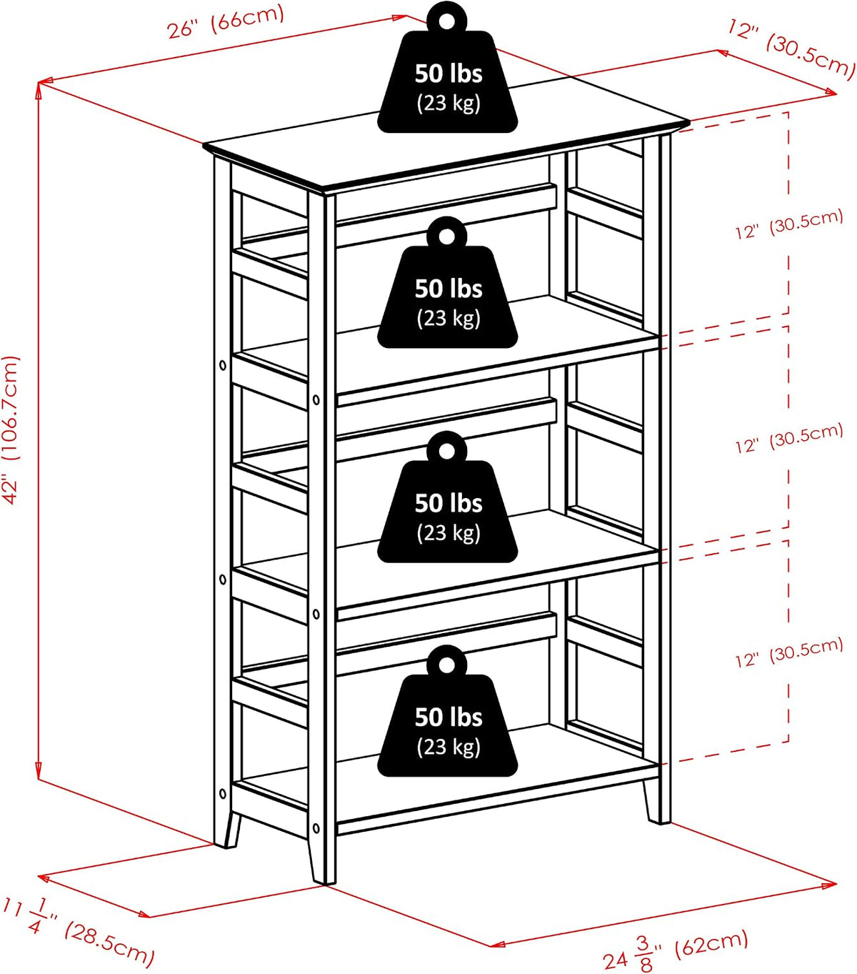Winsome Studio 3-Tier Bookshelf, Honey Pine, 42"