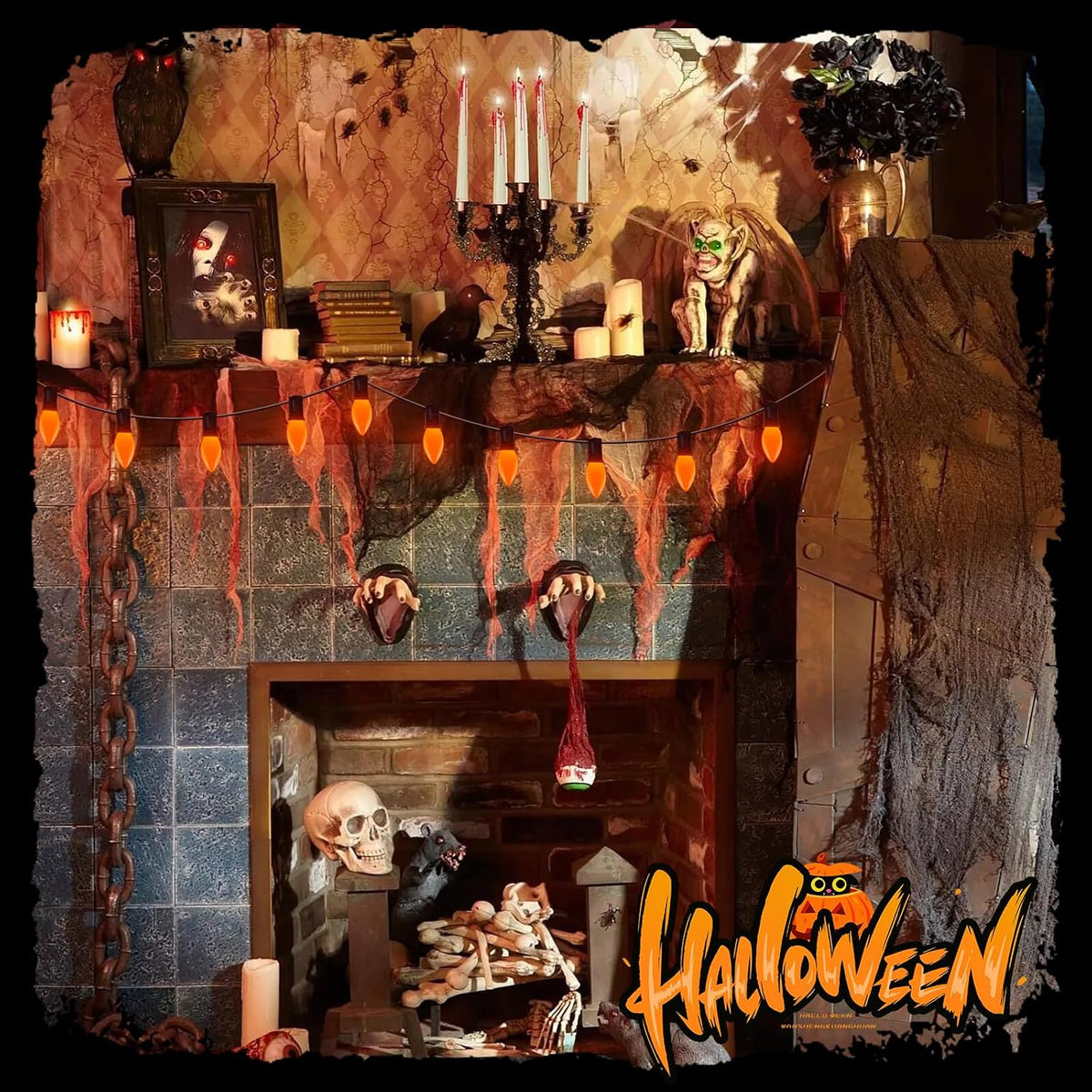 C9 LED Orange Halloween String Lights 25Ft Outdoor Christmas Decorations Ligh...