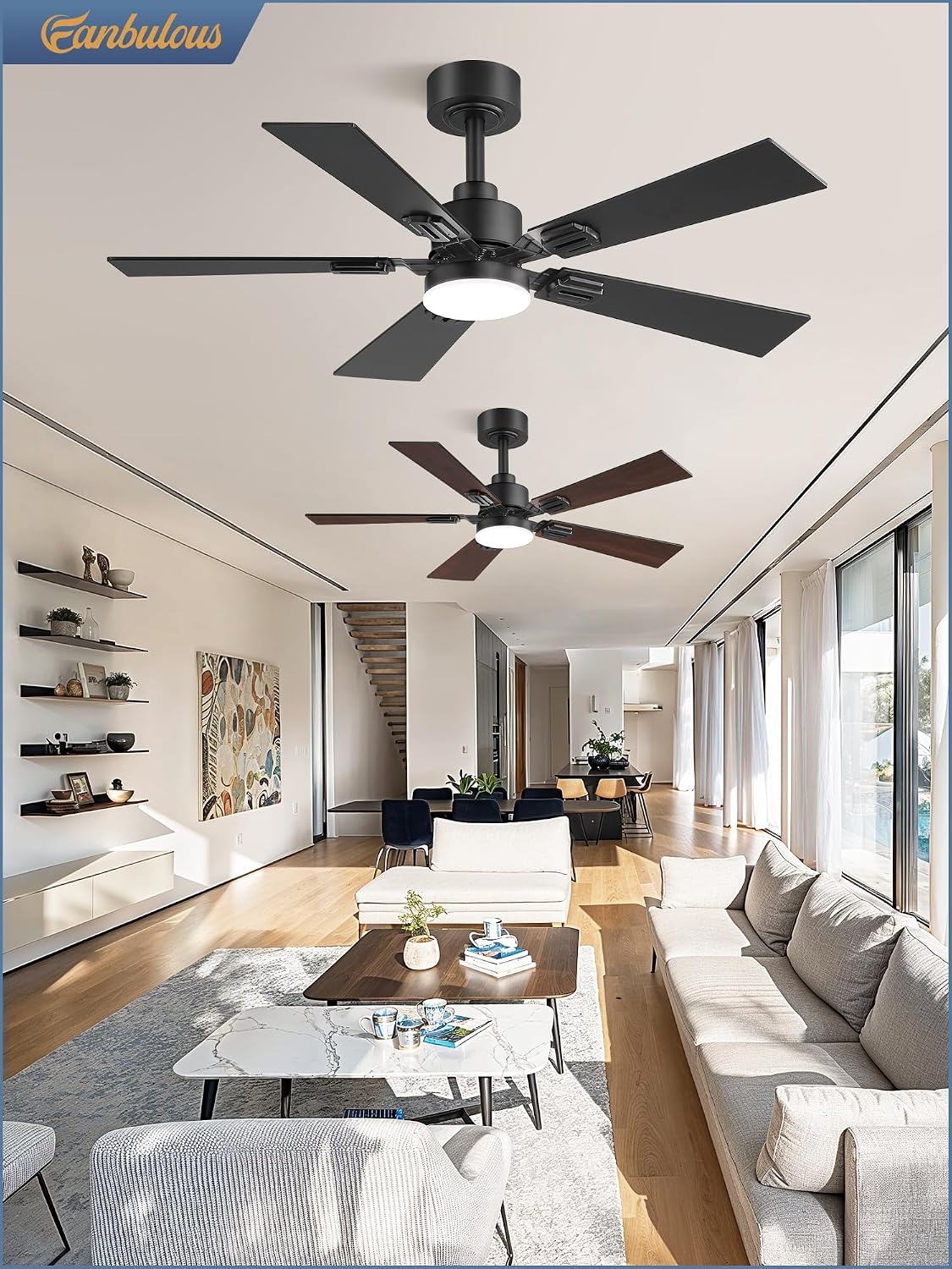 Fanbulous 2 Pack of 42 Inch Modern Ceiling Fans with Lights & Remote, Black