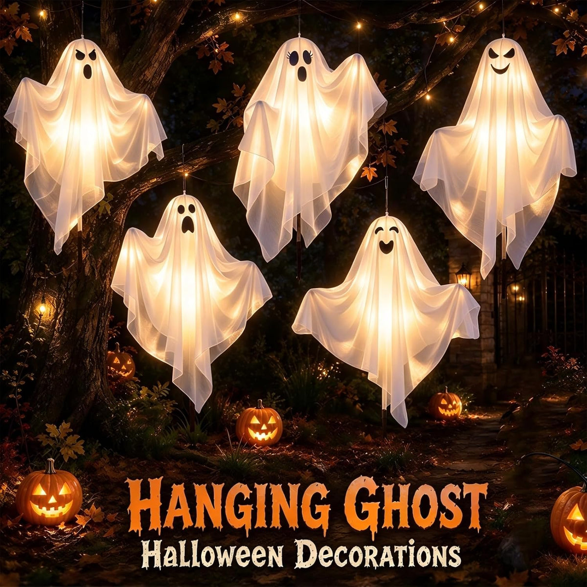 5 Pack Halloween Decorations Outdoor - Solar Ghost Light for Yard Decor