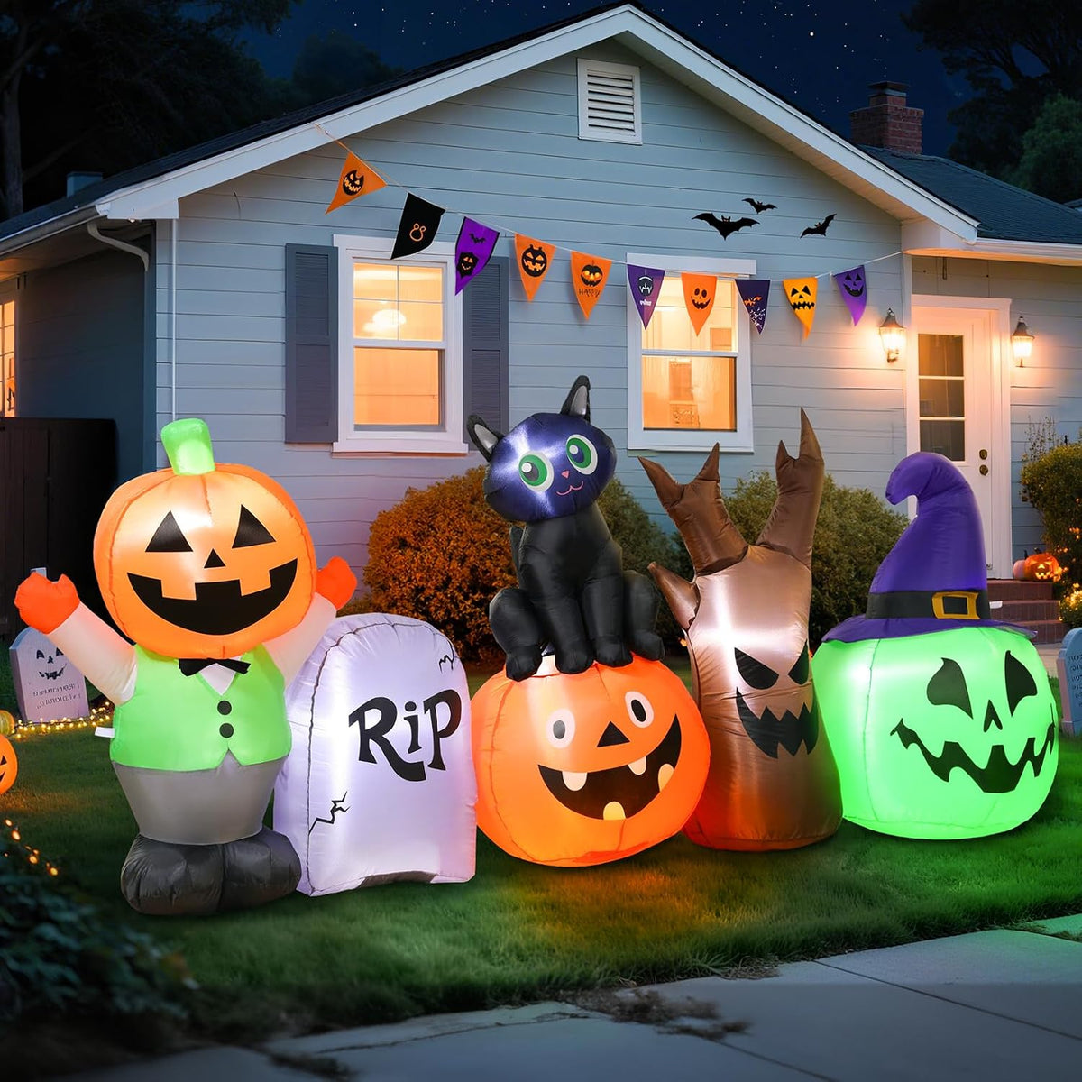 Halloween Inflatables Outdoor Decoration, 8.5ft Pumpkin/Tombstone/Black Cat/G...