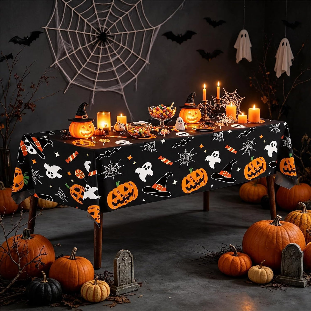 CXPSINC 54 Inch X 300 Feet Plastic Table Cover Roll Disposable Halloween Tabl...