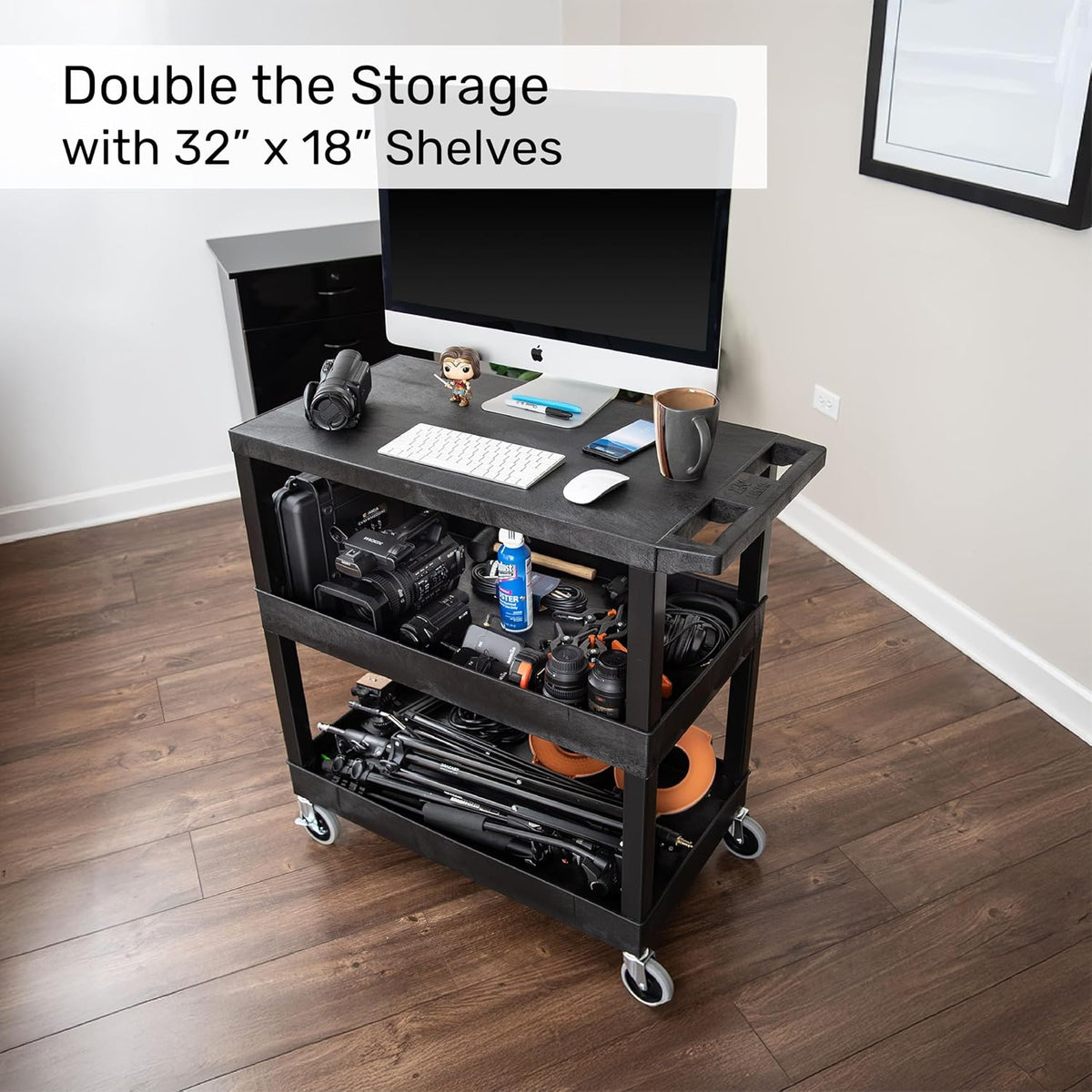 Tubstr 3-Tier Rolling Utility Cart with Wheels | Durable Tool Cart with Locki...