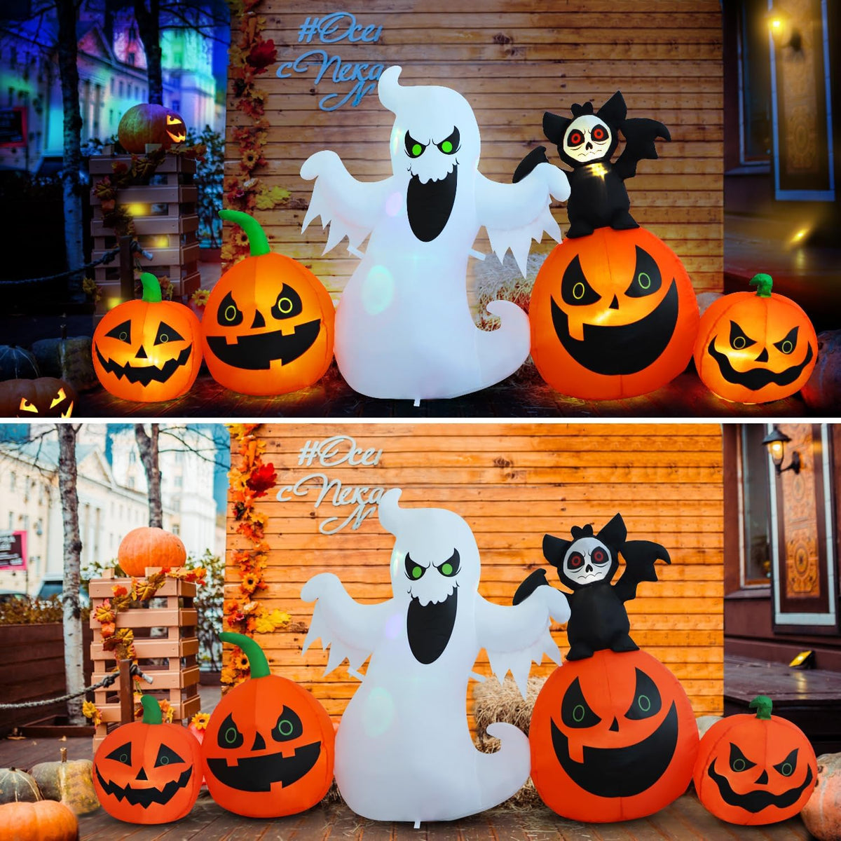 HZGDEJTG 8ft Bat Pumpkin Row Stand Halloween Inflatable Outdoor Decoration, Y...