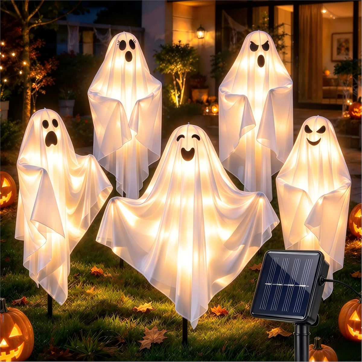5 Pack Halloween Decorations Outdoor - Solar Ghost Light for Yard Decor