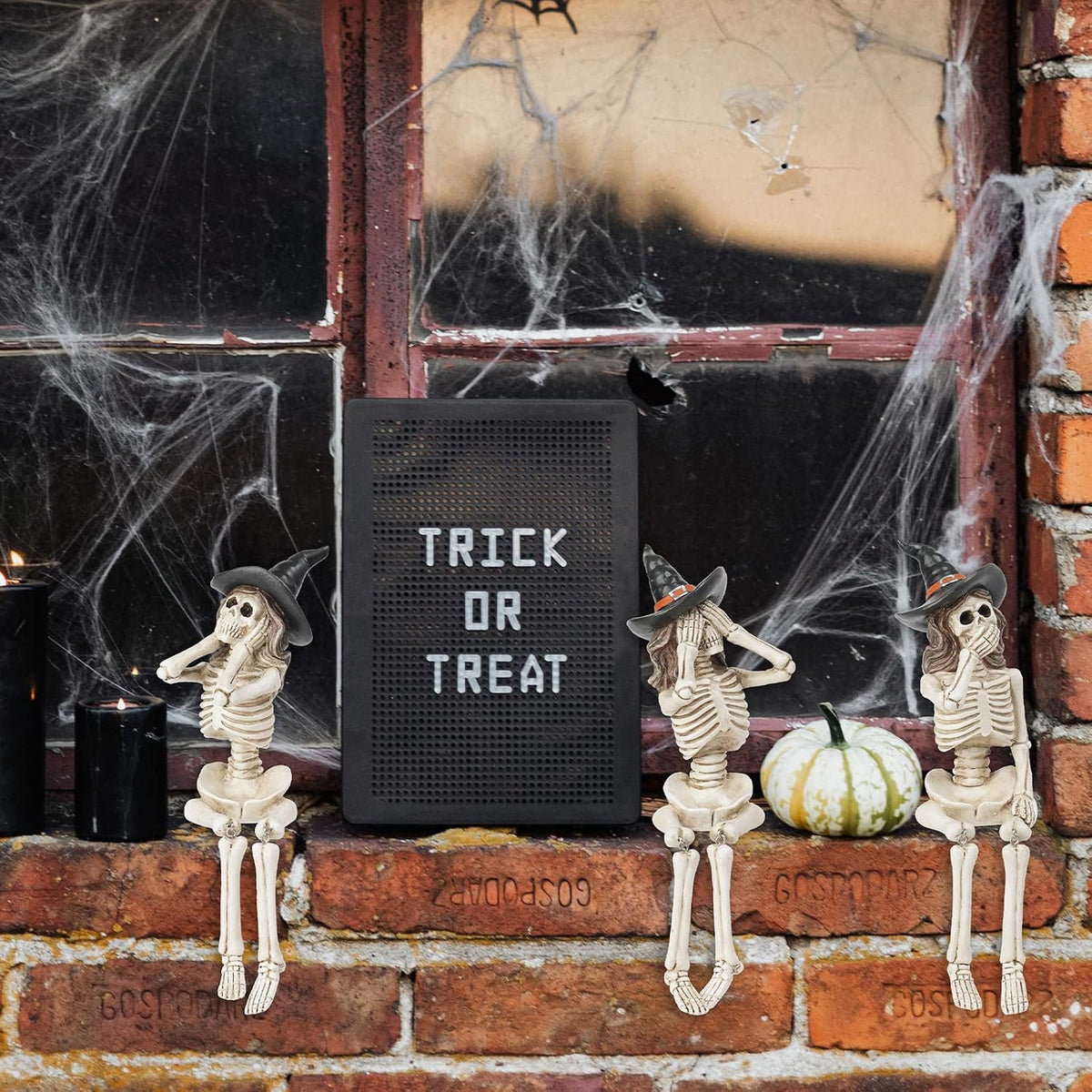 Newman House Studio Halloween-Dรฉcorations No-Evil-Skeleton-Figurines