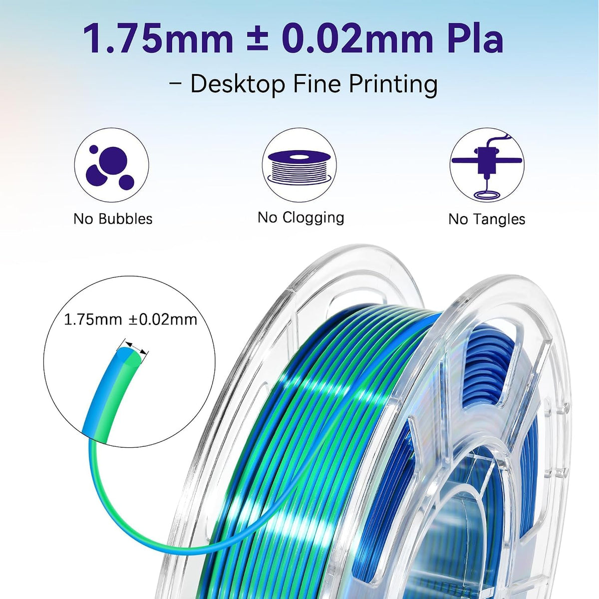 Dynta 3D Printer Filament Bundle, Silk PLA 6x250g Shiny Dual Color 1.75mm
