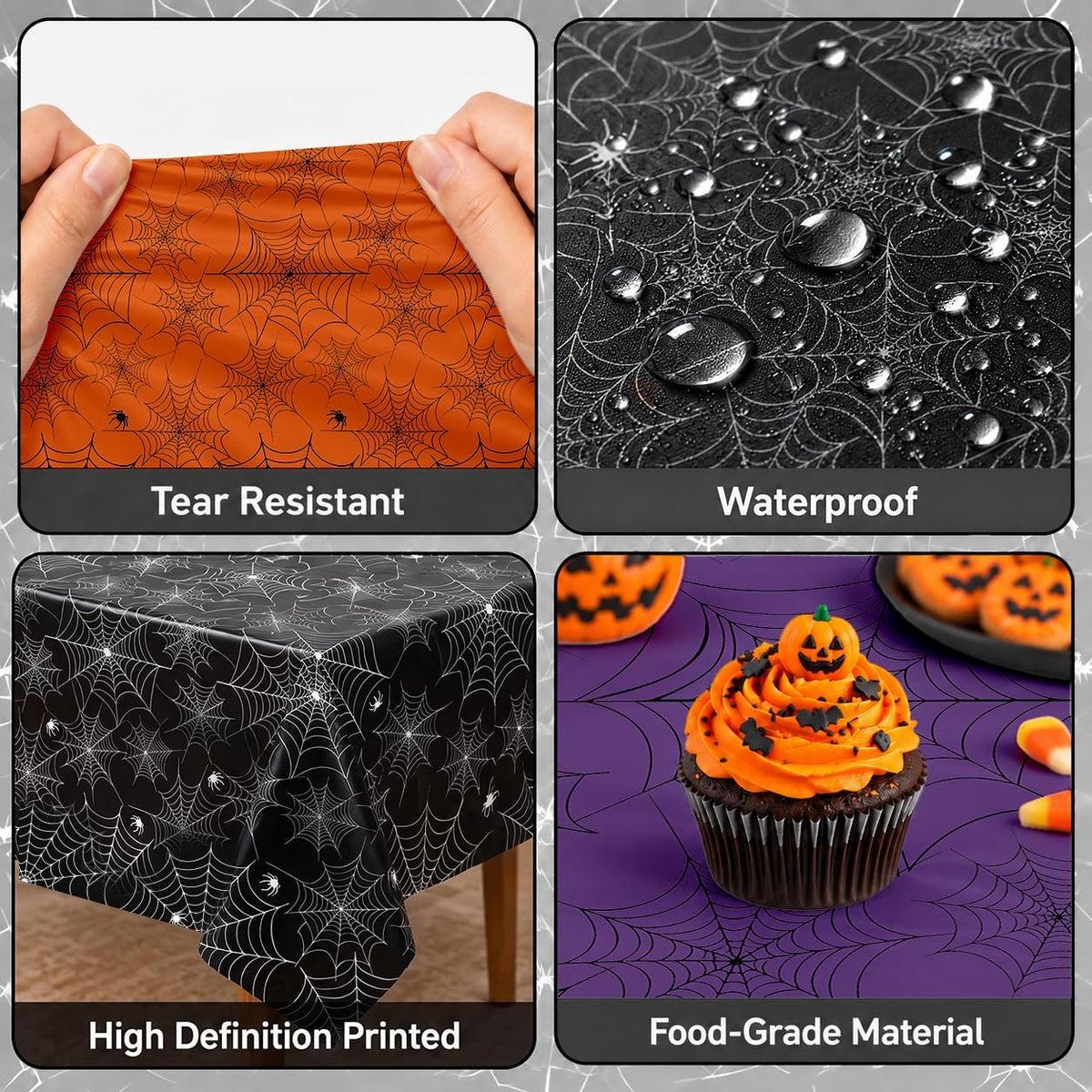 12 Pack Halloween Tablecloth, 108 x 54 in Spider Web Table Cloth