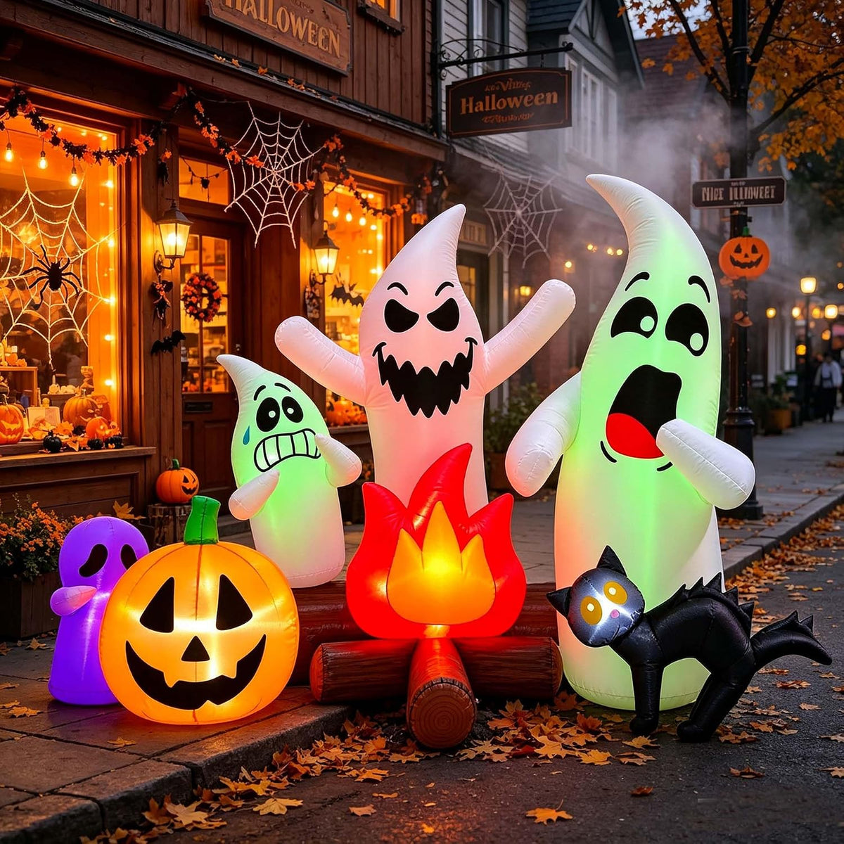 SEASONBLOW 6Ft Long Halloween Inflatable Ghost Campfire Outdoor Decoration