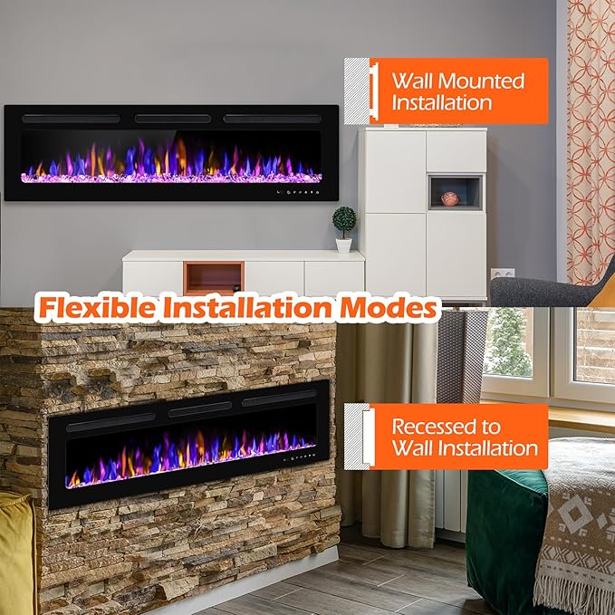 60" Electric Fireplace Wall Mounted and Recessed - Image 9