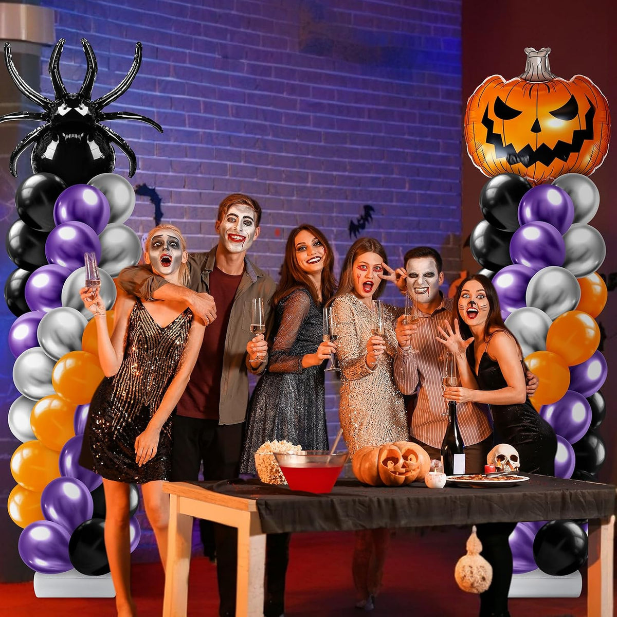 Kasyat 2 Sets Halloween Balloon Column Stand Kit with Pumpkin Spider
