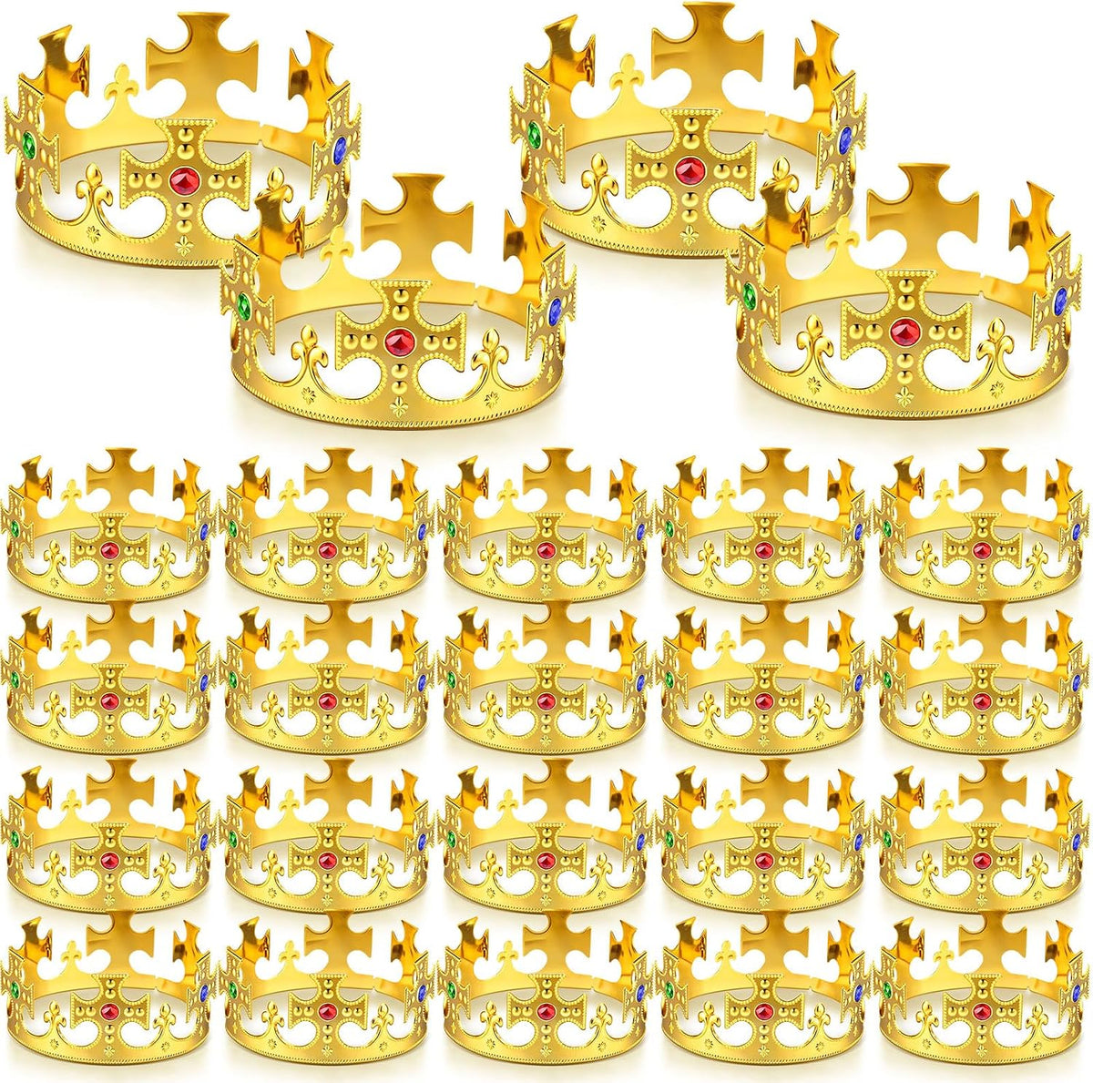 Quelay 24 Pcs Halloween Plastic Gold King Crowns Bulk