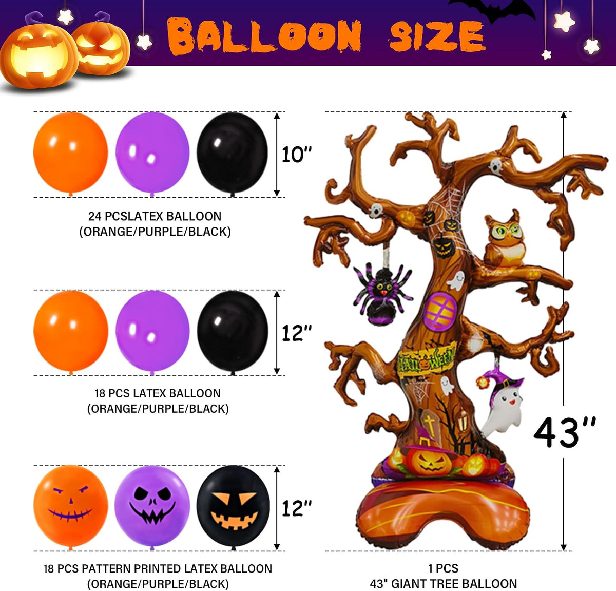 157 Pcs Halloween Party Decorations Kit, 43" Giant Tree Balloon, 4 Ballo...