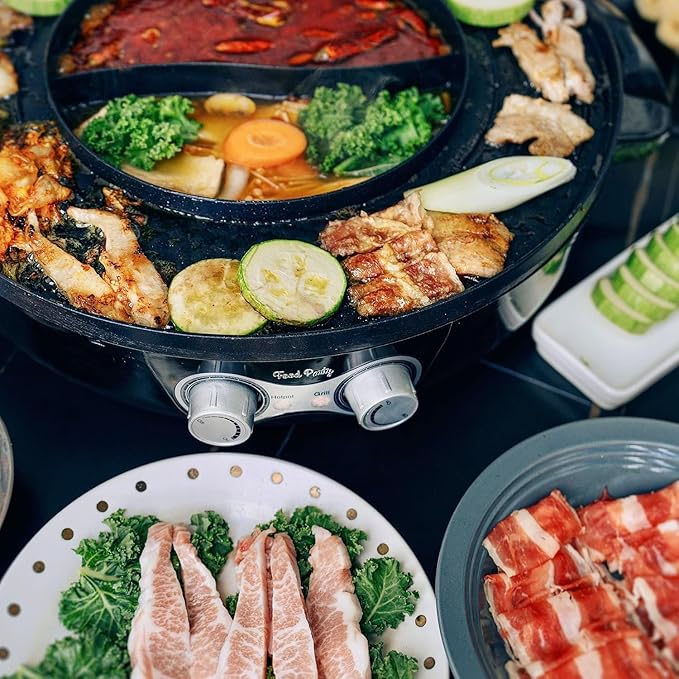 Food Party Hot Pot Electric Korean BBQ Grill 2 in 1 Hotpot Smokeless Indoor - Image 9