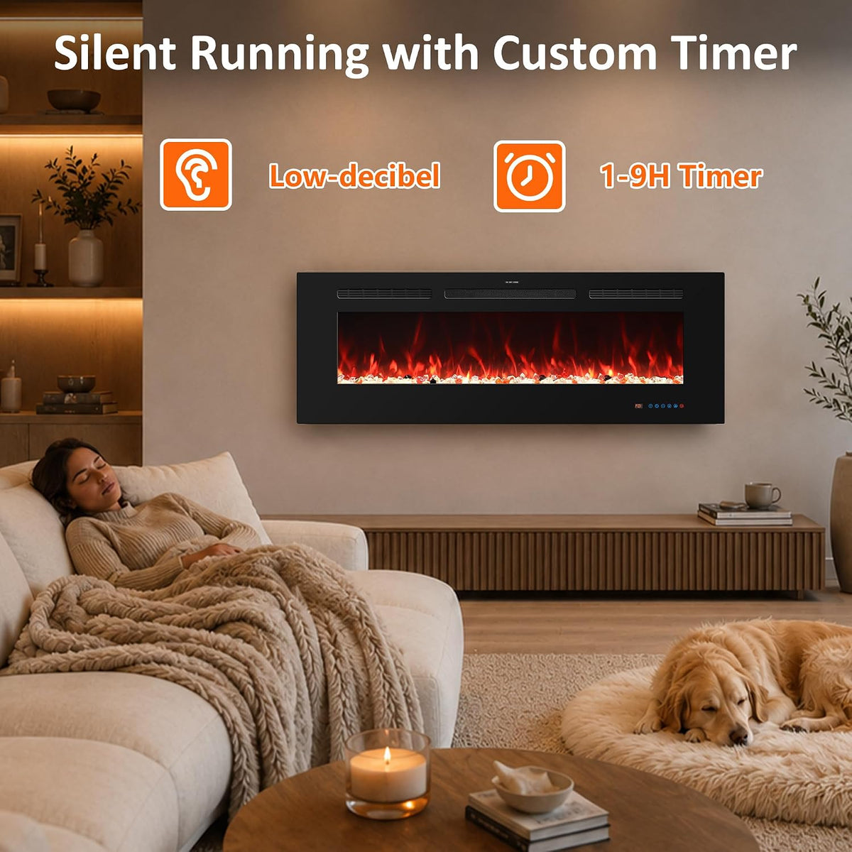 39" Electric Fireplace Inserts w/Thermostat, 9 Timer