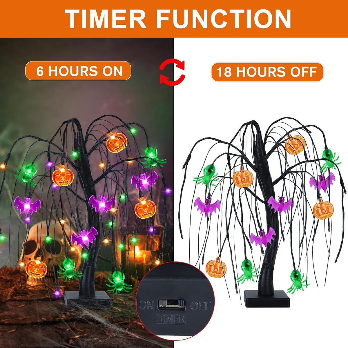Halloween Table Decor 18 Inch 36 LED Halloween Willow Tree with Pumpkin Bat S...