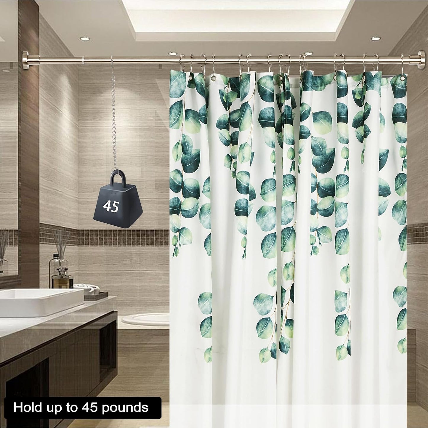 Heavy Duty Shower Rod, Adjustable Shower Curtain Rod, Expandable 47-84 Inch, Permanent Mount Shower Rod, Never Rust Stainless Steel For Window Curtain and Closet, Brushed Nickel