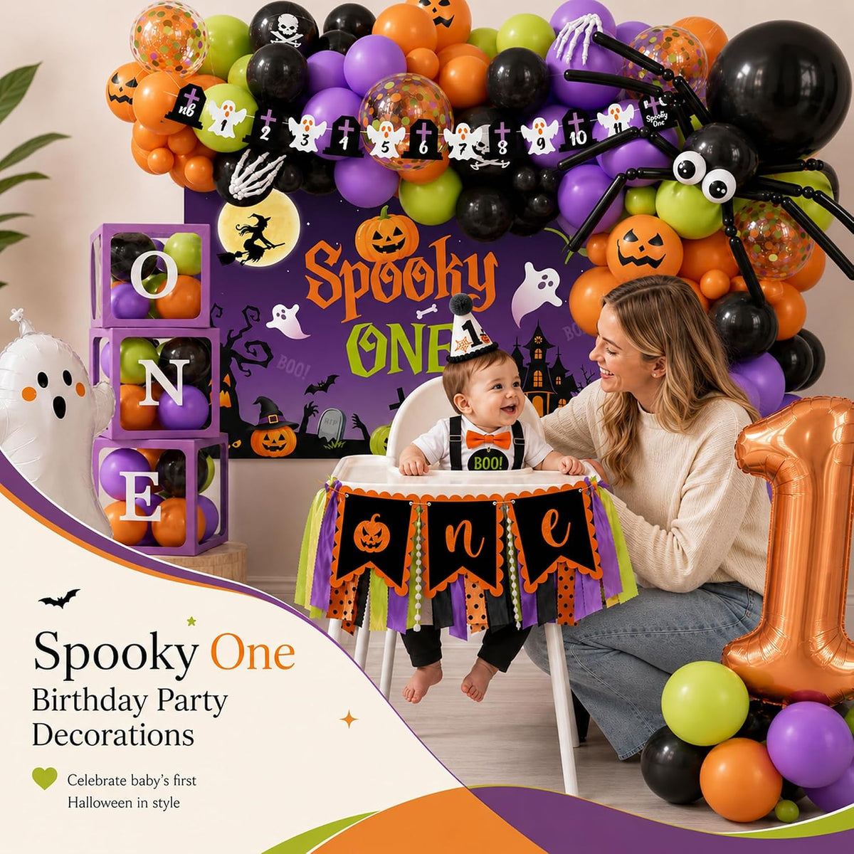 Halloween 1st Birthday Party Decorations,Spooky One Birthday Supplies Decor