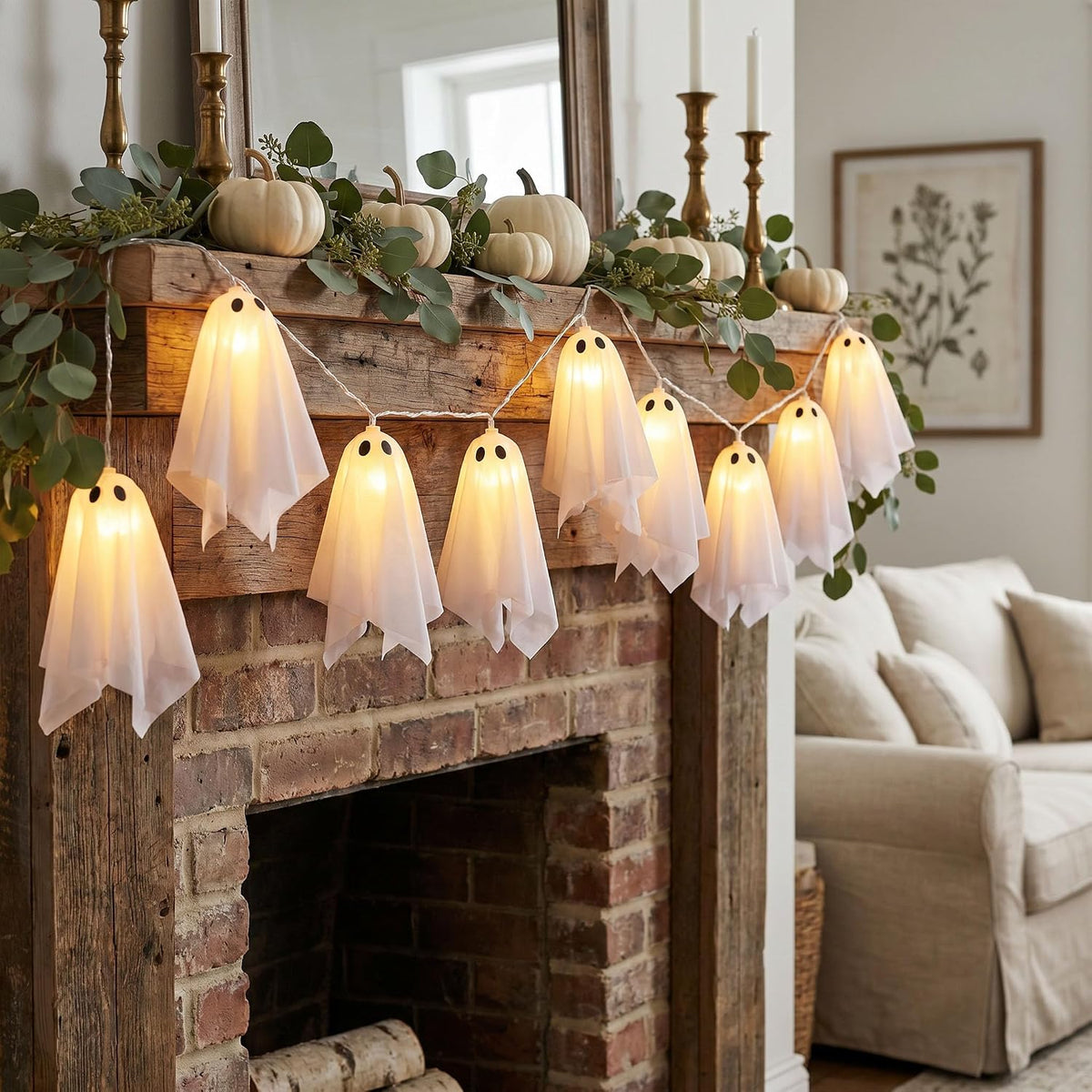 10 Ghost Light Up Hanging Ornaments, Halloween Glowing Decorations