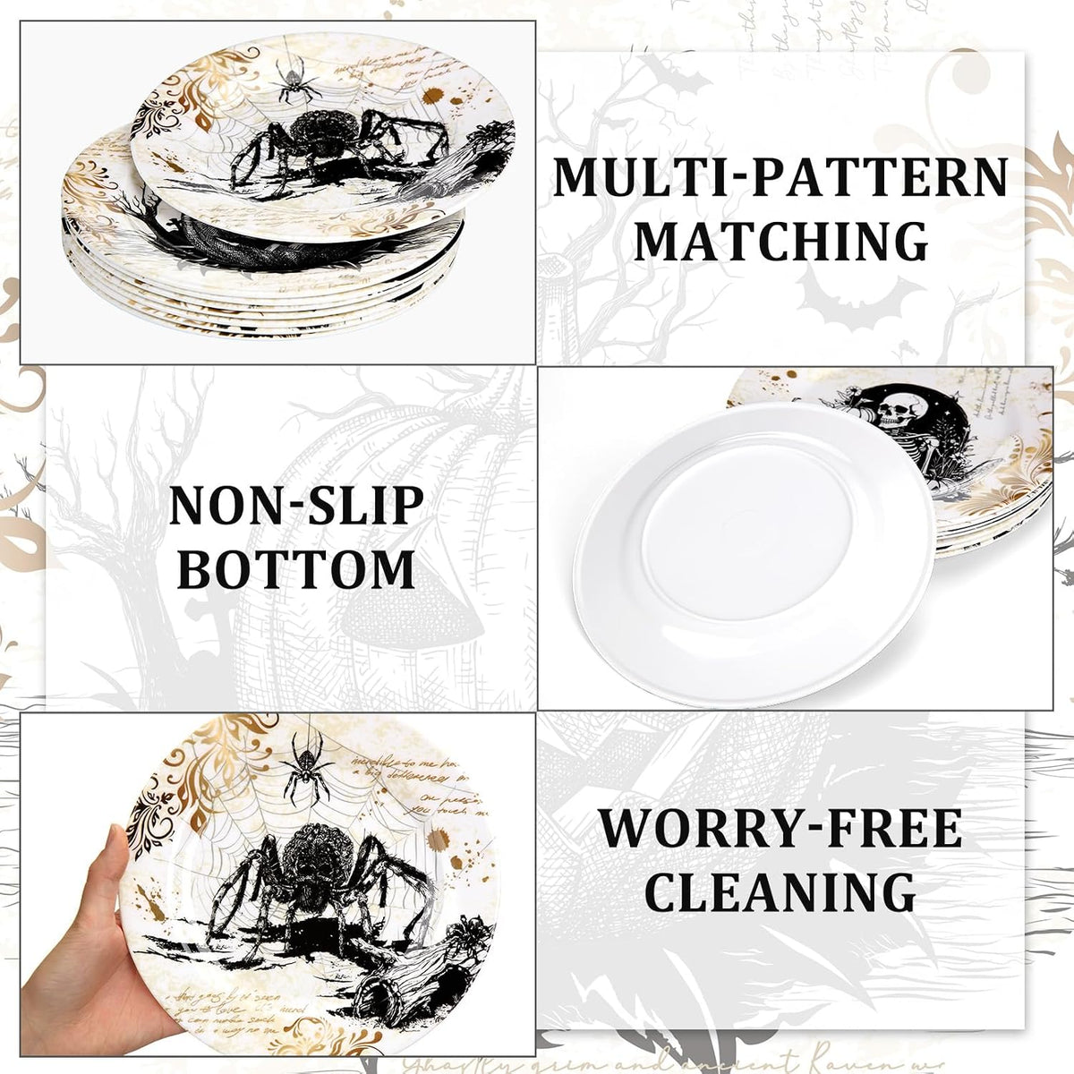 8 Pcs Halloween Dinnerware Set Halloween Plates Serving Dishes, Retro
