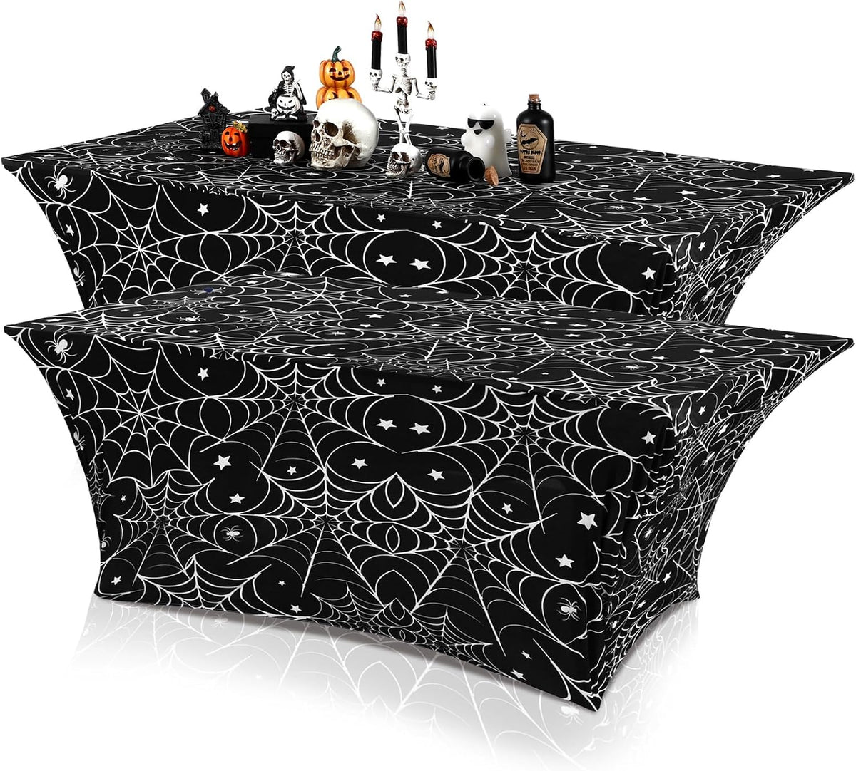 Oudain 2 Pcs Halloween Tablecloth 6 ft White Black Spider Web Table Cover