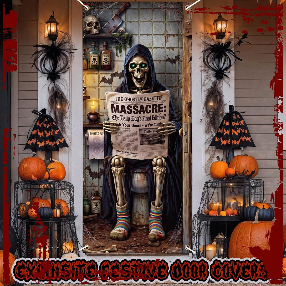 Preboun 6 Pcs Halloween Door Cover, 35 x 78 Inch Hanging Banner
