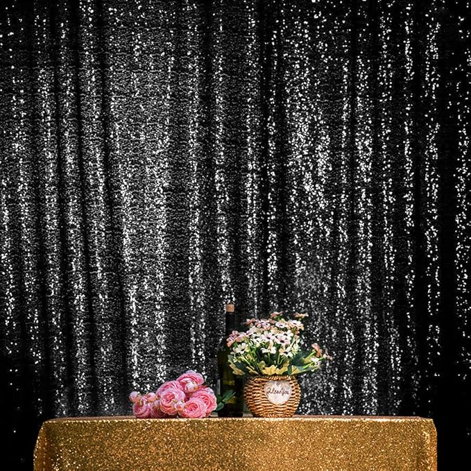 JYFLZQ Black Sequin Backdrop Curtains 10ft x 10ft 1 Panel Halloween Backdrop ...