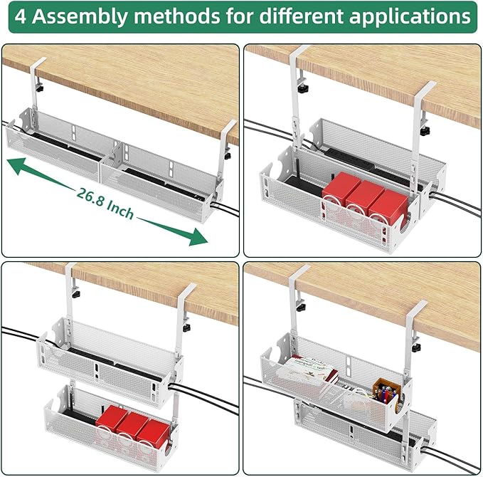 Multi-Model Under Desk Cable Management Tray 2 Packs Metal Under Desk Wire - Image 7